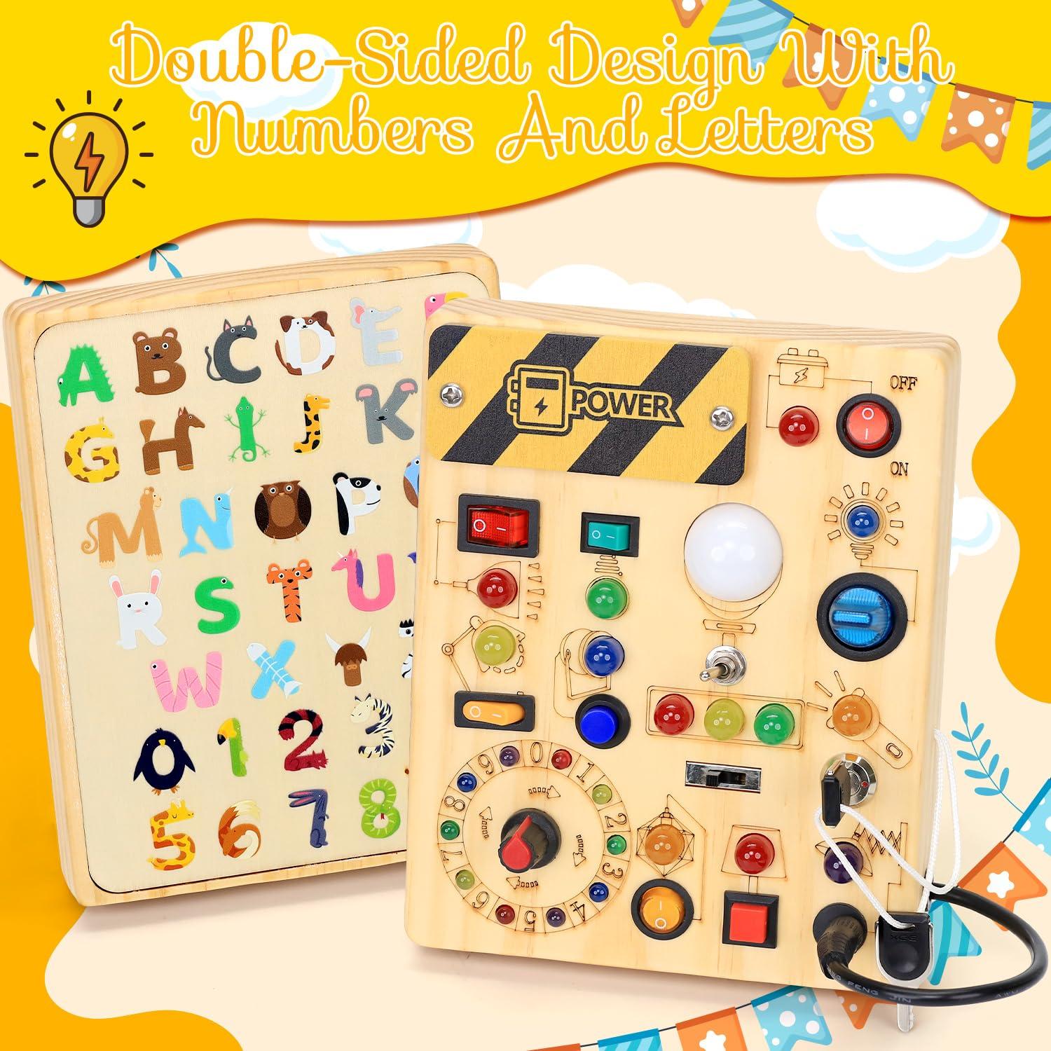 RichBoy Busy Board for 1-3 Year Old, LED Light Sensory Toys for Kids with Autism, Wooden Fine Motor Skills Montessori Toys, Toddlers Birthday Gift (Activity Sturdy, Well-Made)