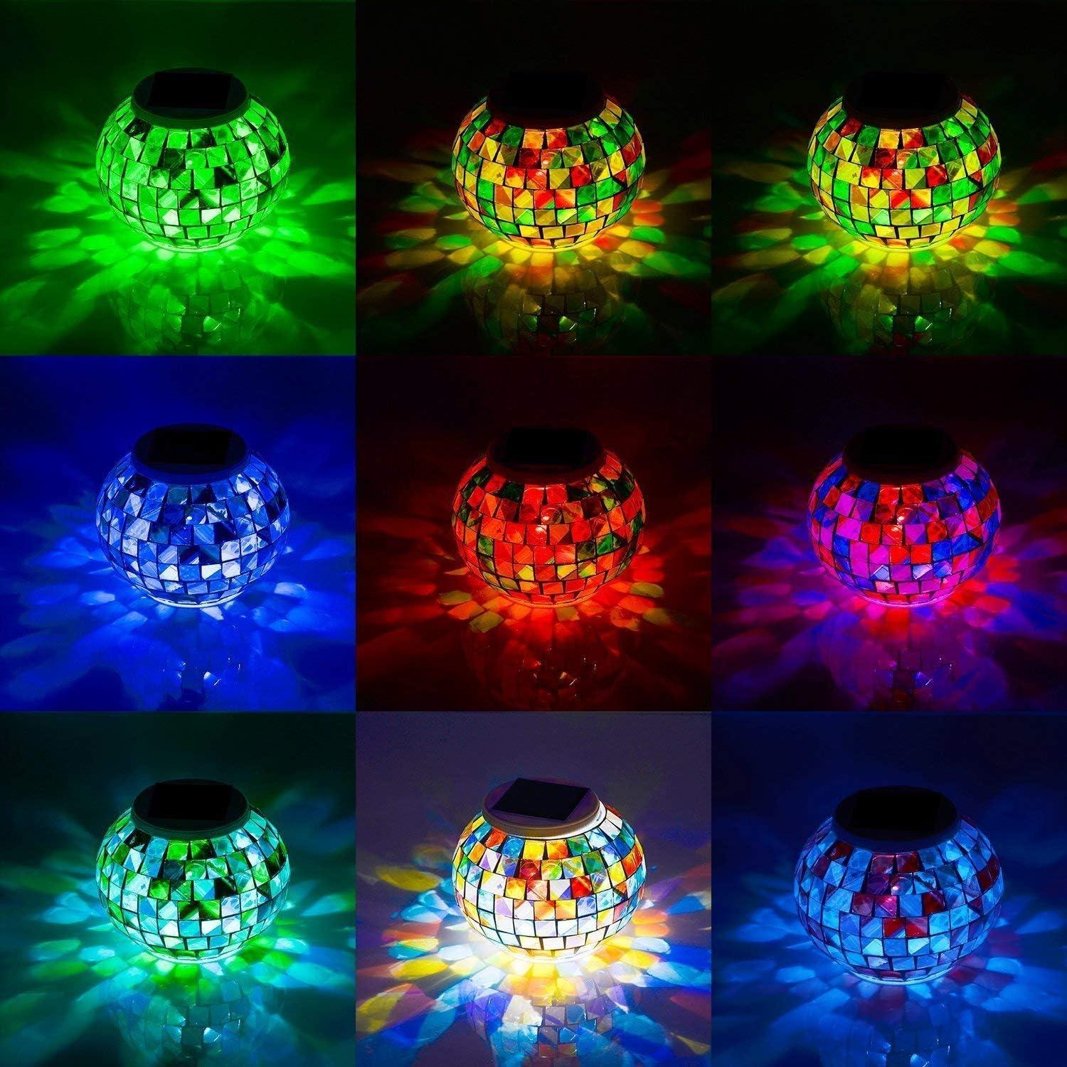 Color Changing Solar Powered Glass Mosaic Ball Led Garden Lights, Rechargeable Outdoor Waterproof Solar Night Lights Table Lamps for Decorations, Ideal Gifts