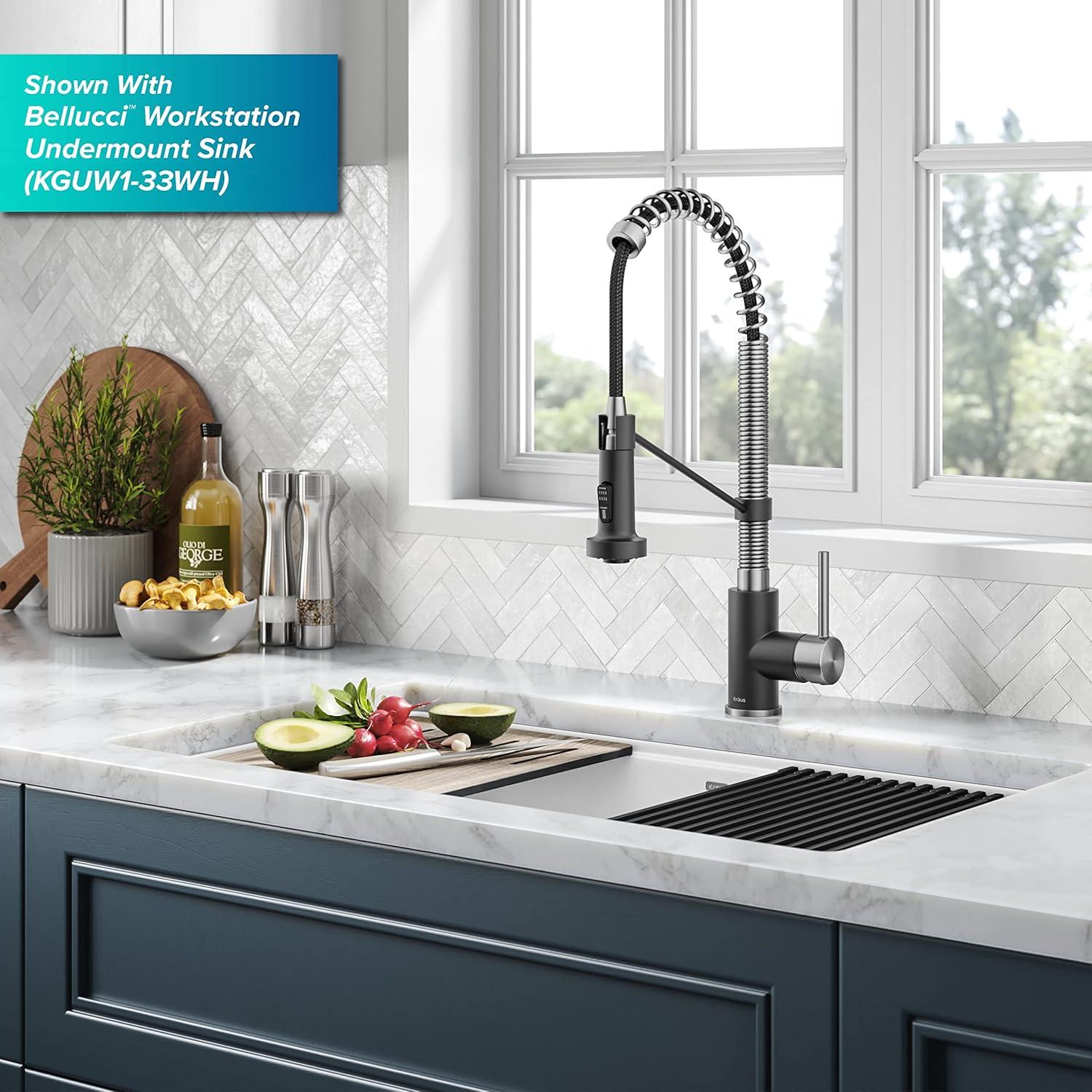 Stainless Steel and Matte Black Touchless Pull-Down Kitchen Faucet