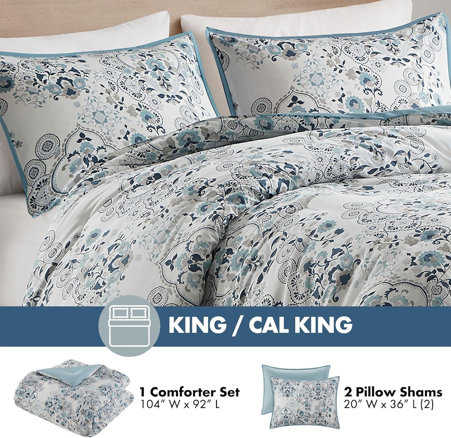 Madison Park Brielle 3 Piece Floral Printed Cotton Comforter Set
