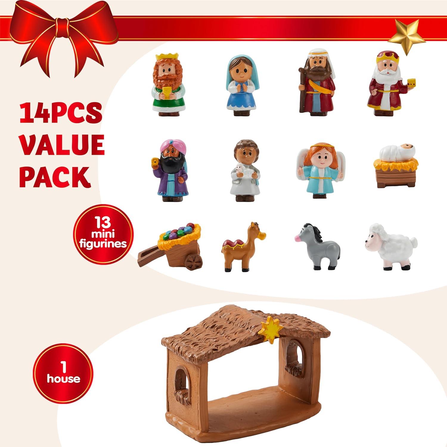 SYNCFUN 14 Pcs Little Nativity Playset Christmas Nativity Scene Holiday Family Gift Reenact Miniature Toys Manger Scene for Kids Xmas Decorations