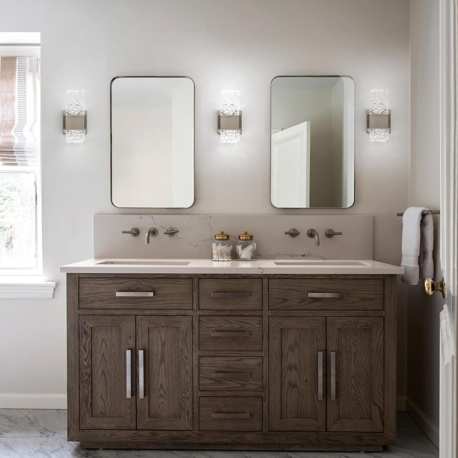 Modern Bathroom Vanity Light fixtures Over Mirror Brushed Nickel Crystal LED Bathroom Lighting fixtures 3 Lights 6000K
