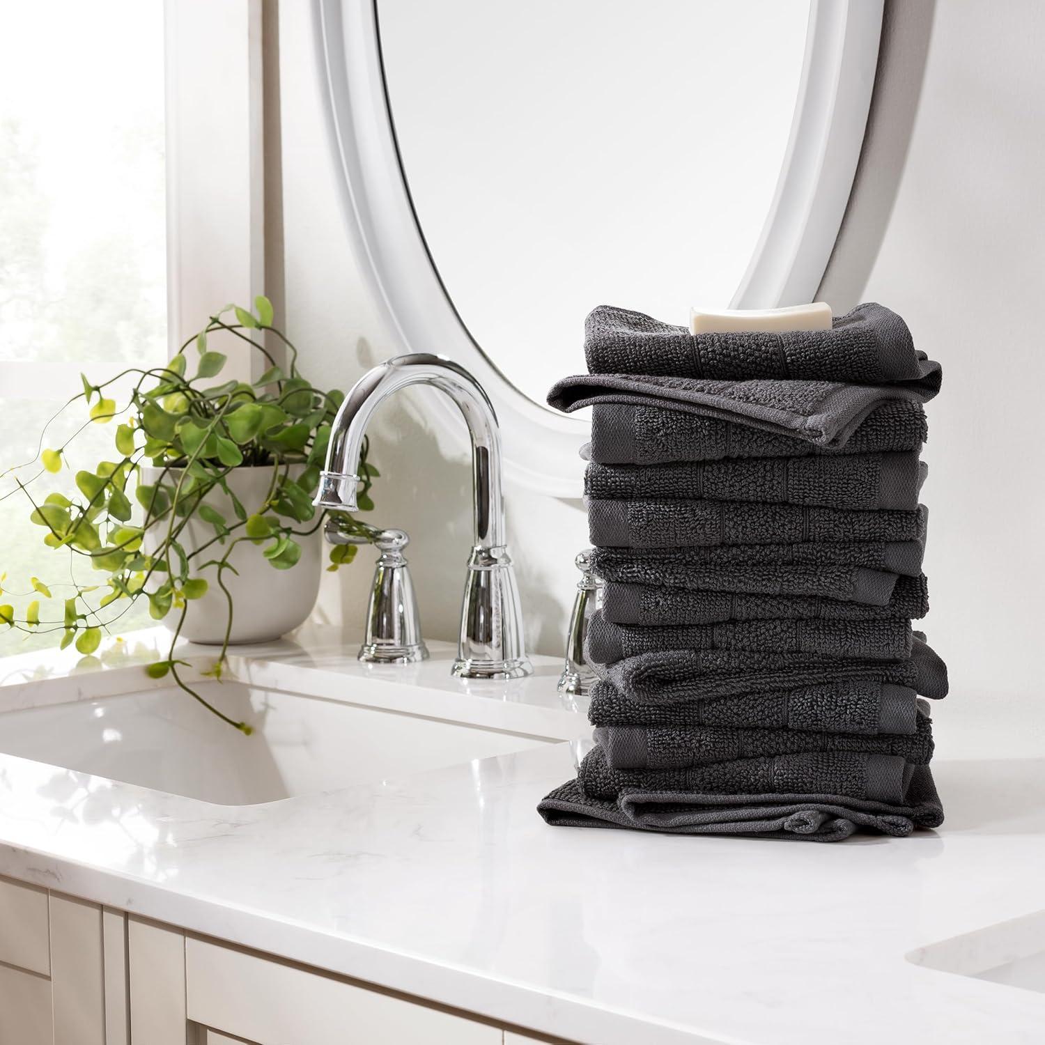 White Classic Luxury 100% Cotton Washcloths Set of 12 - 13x13" Gray