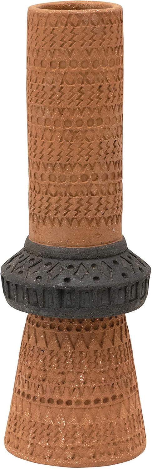 Handmade Debossed Ceramic Vase in Terracotta & Black