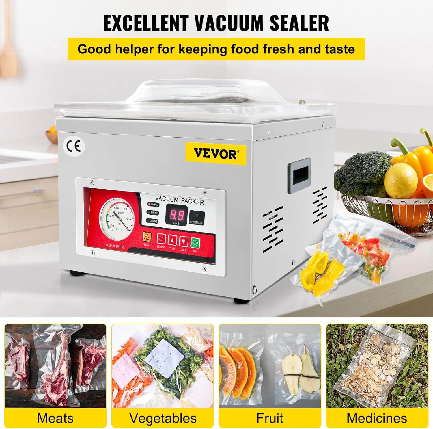 Chamber Vacuum Sealer, DZ-260A 6.5 m³/h Pump Rate, Excellent Sealing Effect with Automatic Control, 110V Kitchen Packaging Machine for Fresh Meats, Fruit Saver, Home, Commercial Using