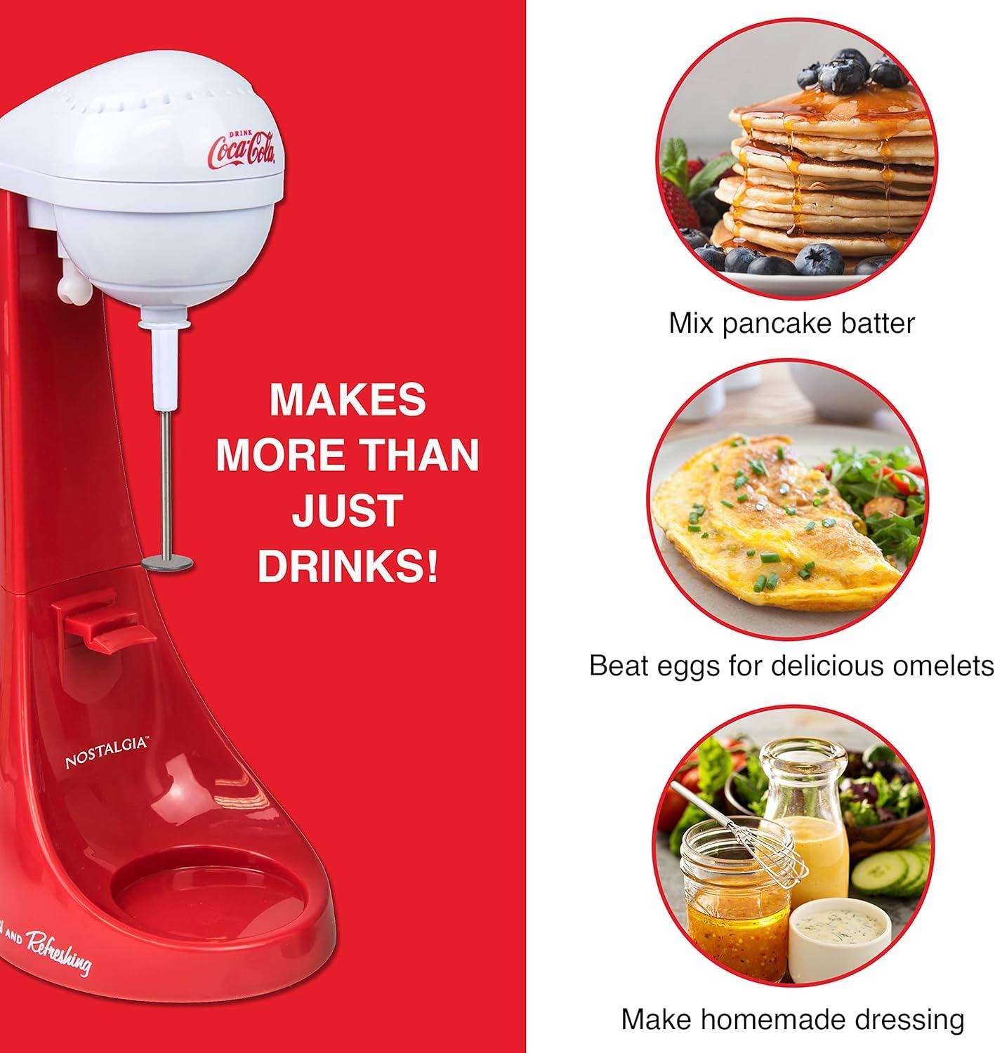 Nostalgia Nostalgia Two-Speed Electric Coca-Cola Limited Edition Milkshake Maker and Drink Mixer, Includes 16-Ounce Stainless Steel Mixing Cup & Rod