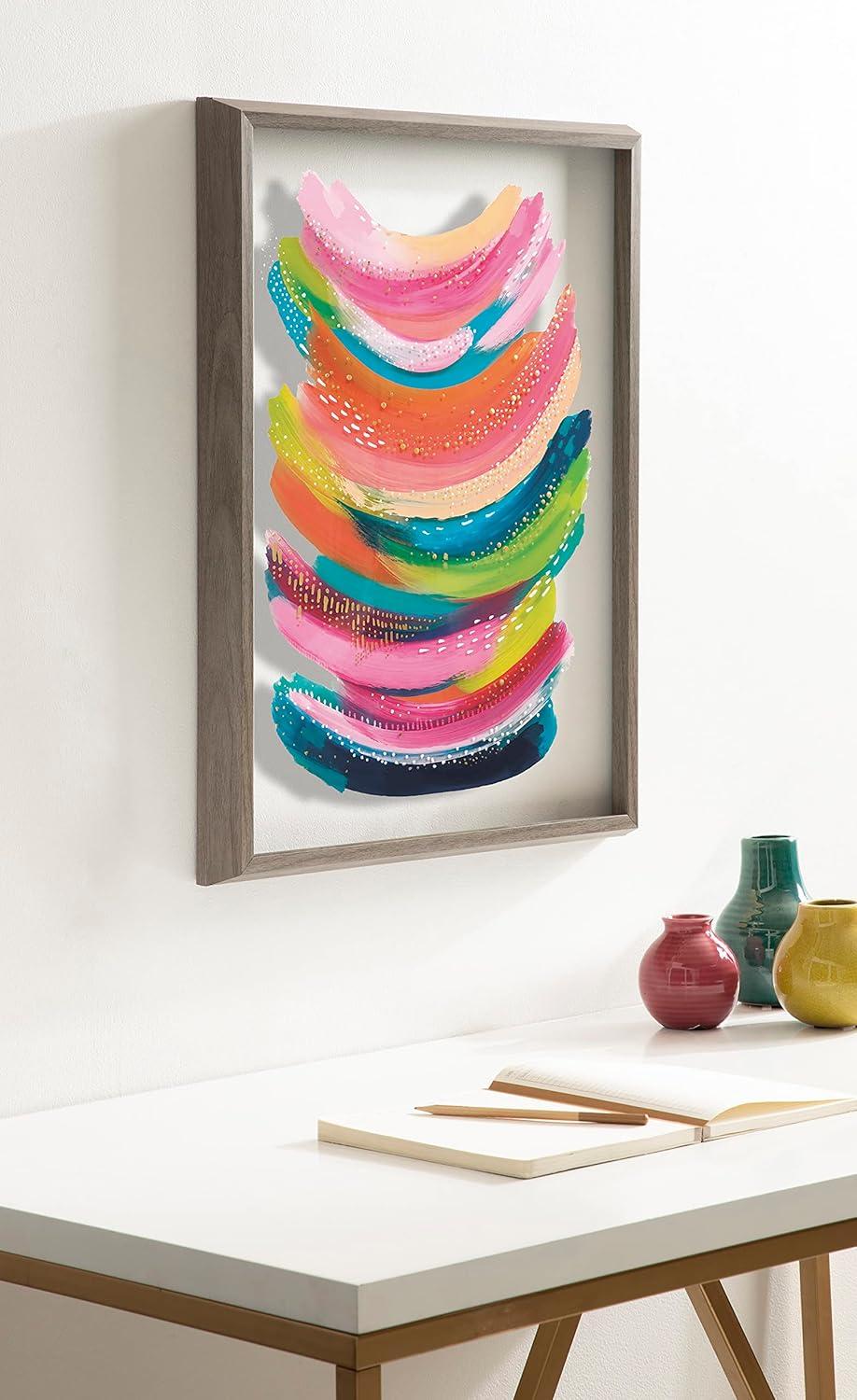 Kate and Laurel Blake Bright Abstract Framed Printed Glass Wall Art by Jessi Raulet of Ettavee, 18x24 Gray, Modern Colorful Abstract Art for Wall