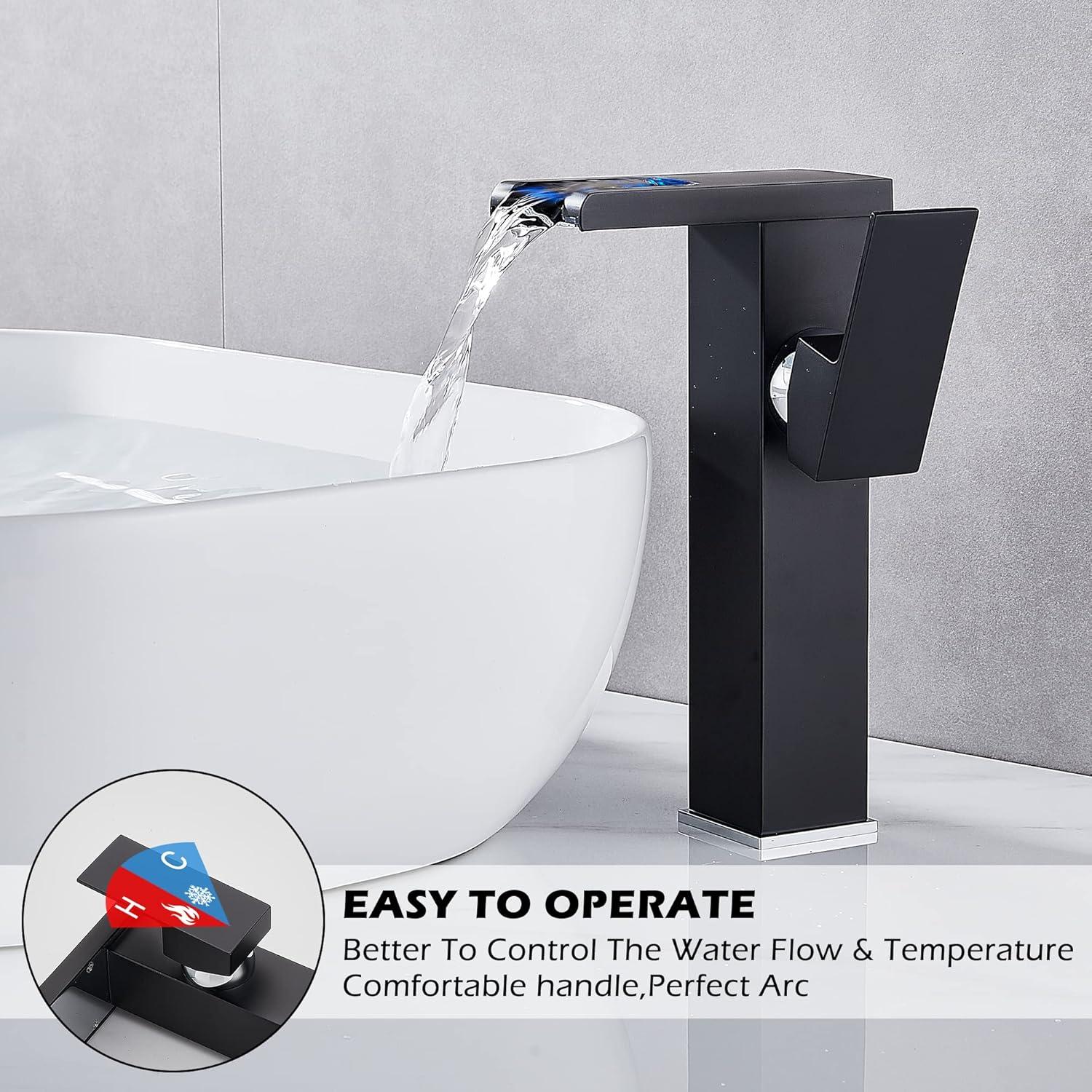 Single Hole Faucet Single-handle LED Bathroom Vessel Sink Faucet with Drain Assembly
