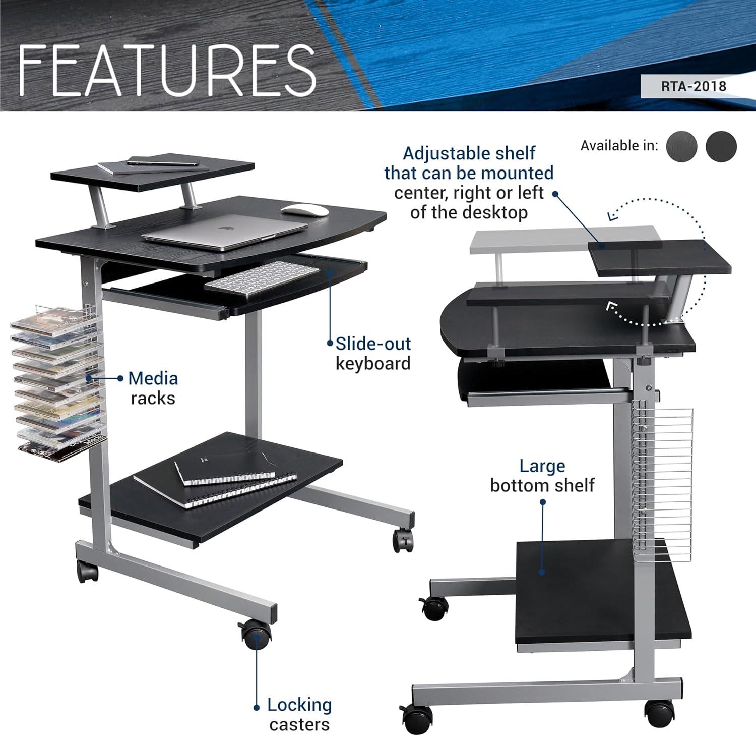 Espresso Compact Workstation Cart with Slide-Out Keyboard Tray