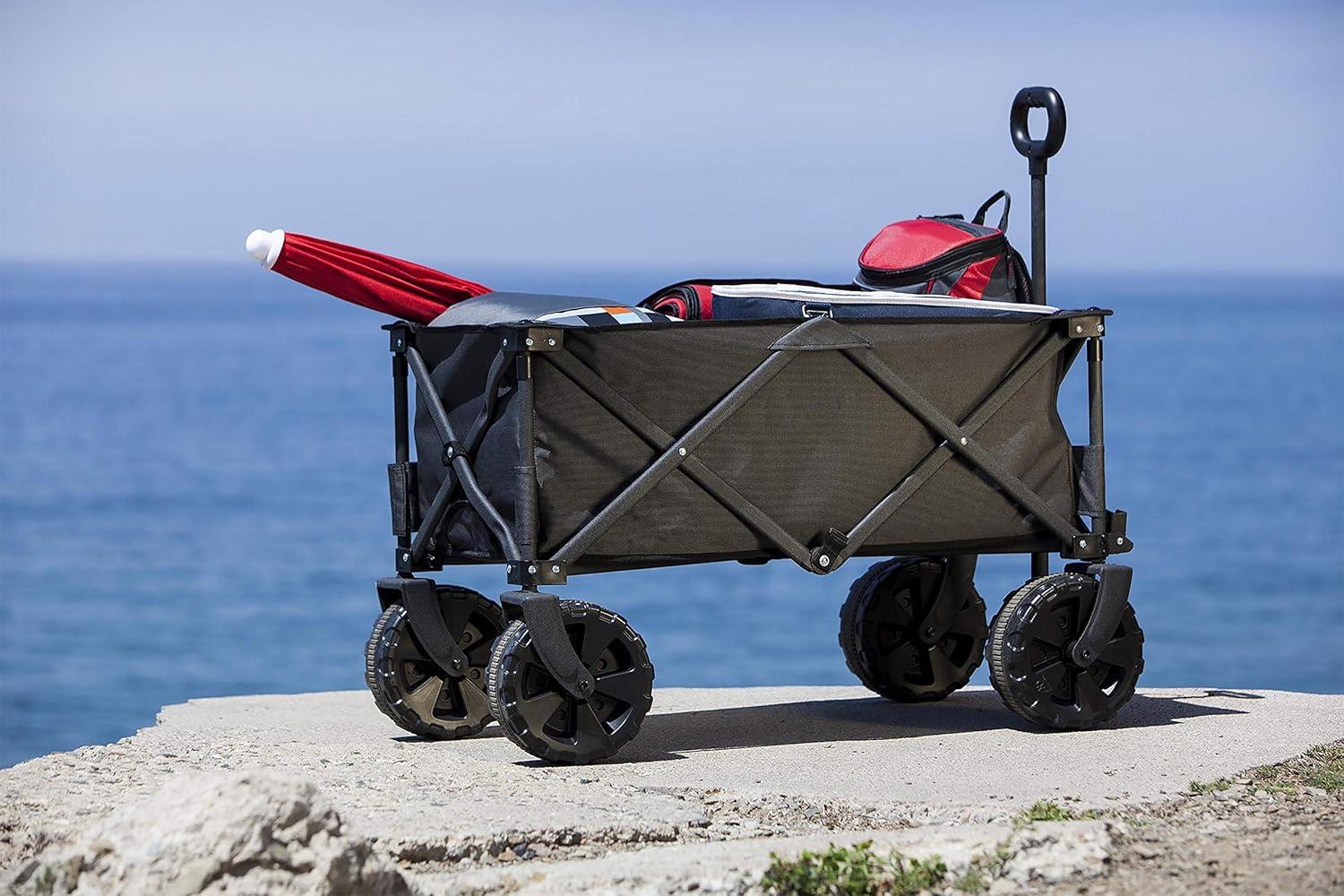 ONIVA™ Adventure Wagon Elite All-Terrain Folding Beach Wagon with Big Wheels plus Table Top Lid & Soft Cooler Liner - Collapsible Utility Wagon