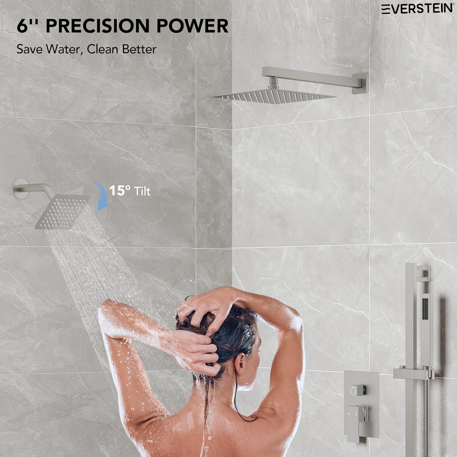 DualJetSpa Pressure-Balanced Shower System, Dual Wall Mount Showerheads with Slide Bar Handheld Spray