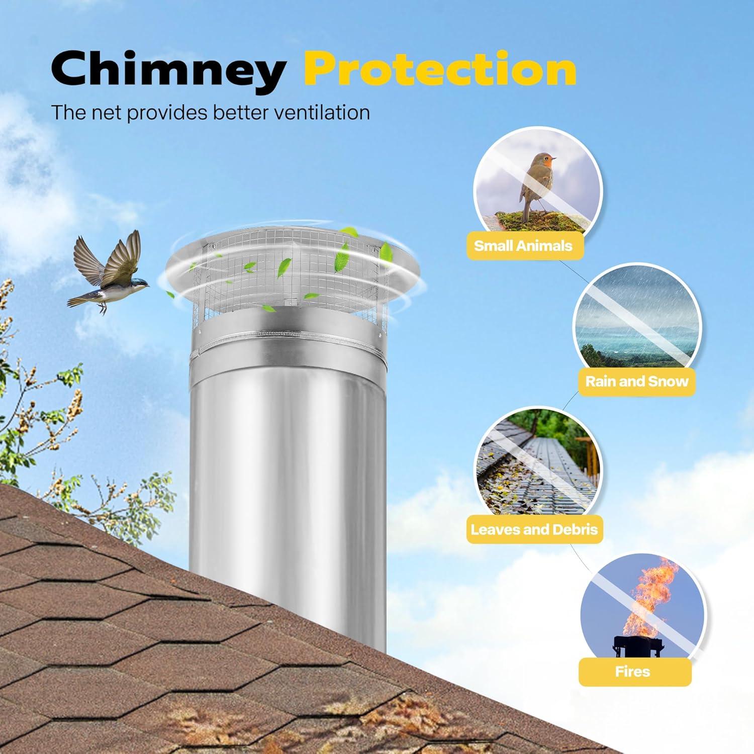 SPECSTAR 14" Cone Top Chimney Cap with Screen, Round Roof Rain Chimney Cover, Galvanized Steel Fireplace Exhaust Cap, Adjustable Roof Cap for Vent