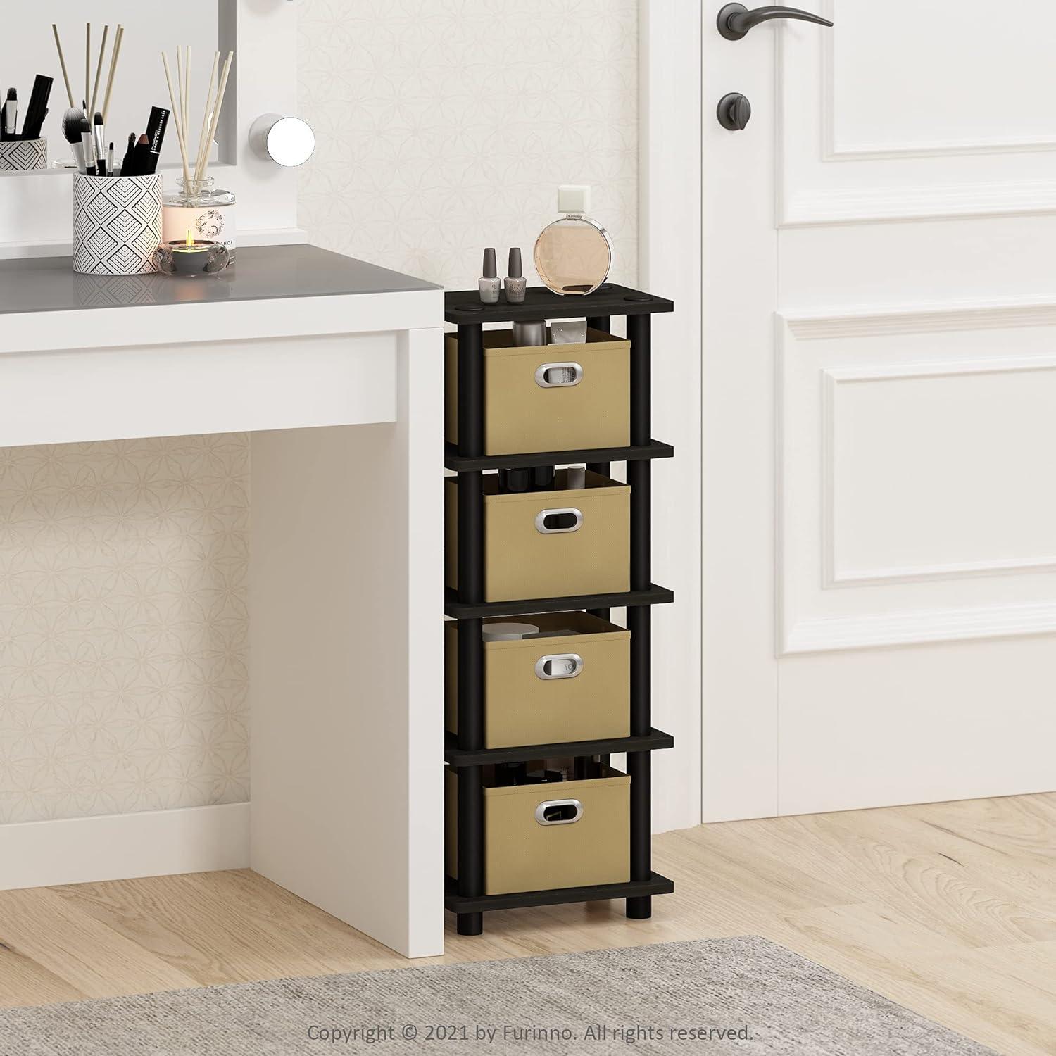 Espresso 4-Bin Wood Organizer Rack for Stylish Storage