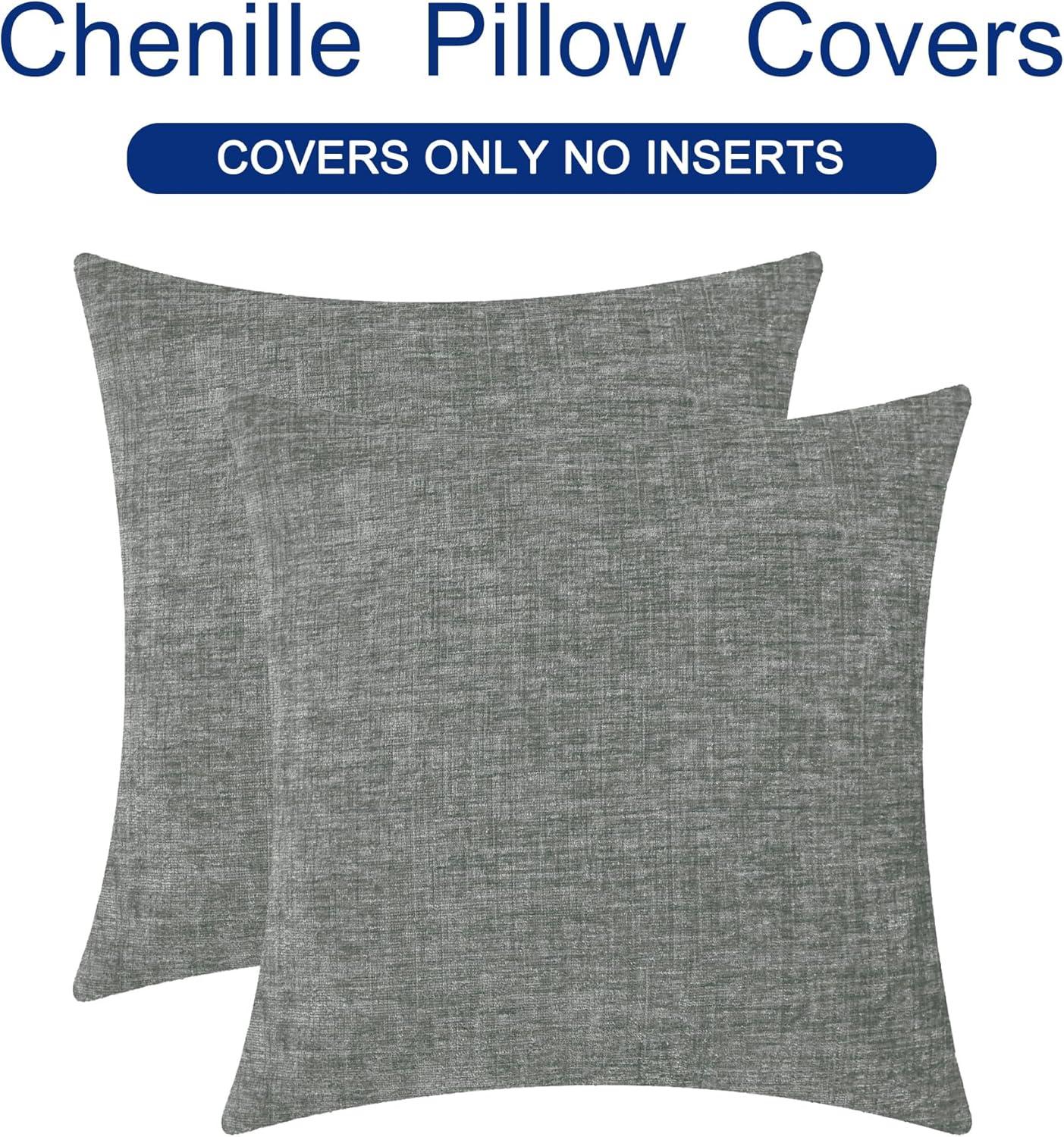 CaliTime Throw Pillow Covers Decorative 24 X 24 Inches Pack of 2 Cozy Chenille Cushion Cases for Couch Sofa Bed Living Room Home Medium Grey