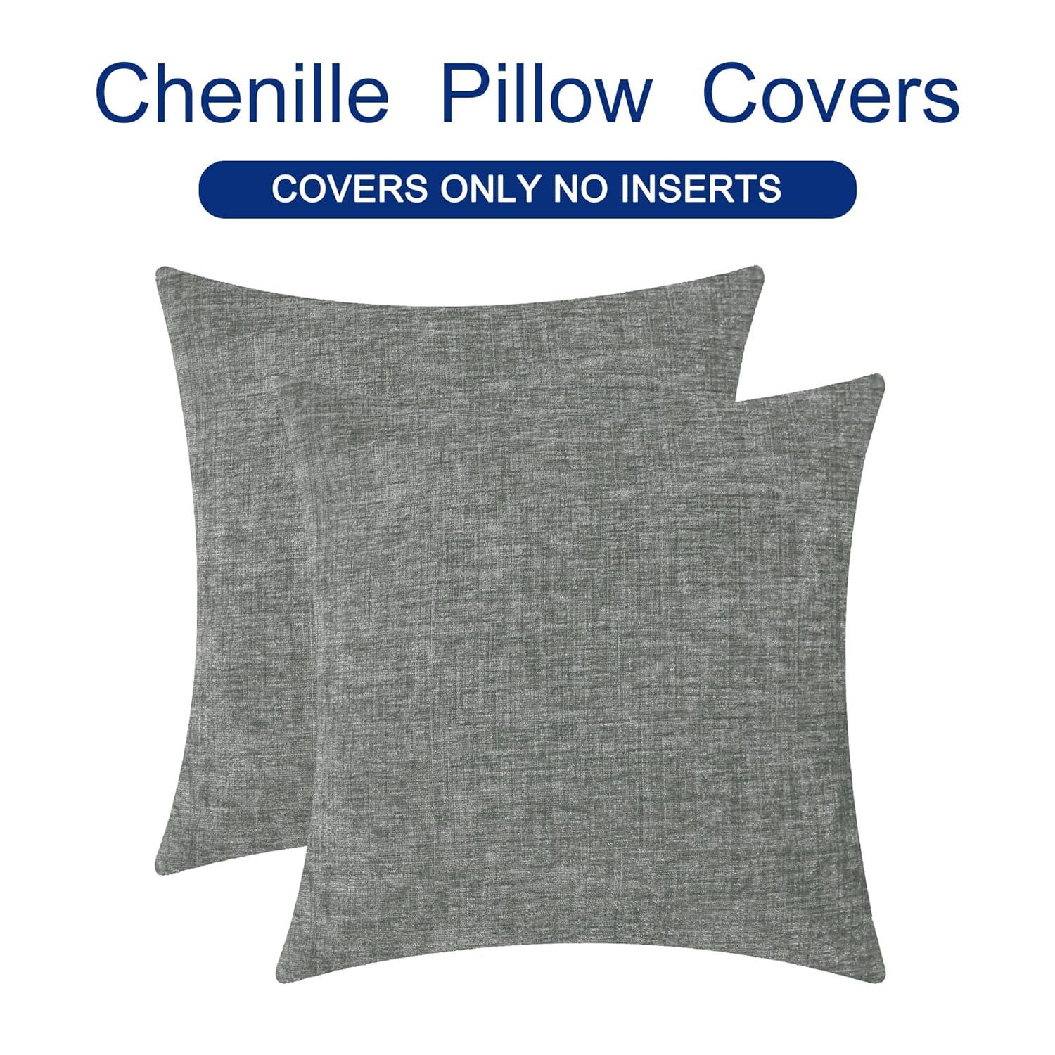 CaliTime Throw Pillow Covers Decorative 24 X 24 Inches Pack of 2 Cozy Chenille Cushion Cases for Couch Sofa Bed Living Room Home Medium Grey