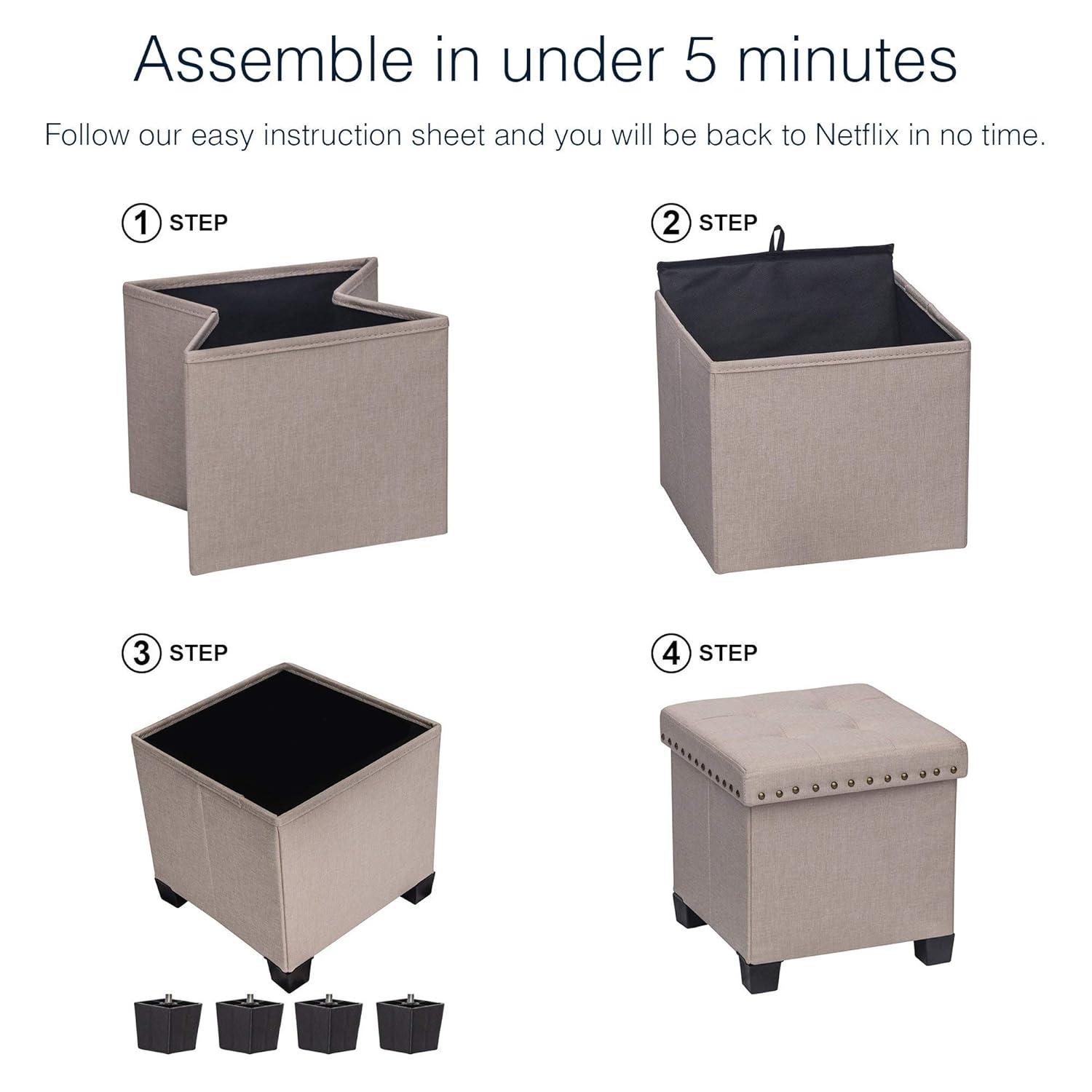 Nathan James 71103 Payton Foldable Storage Ottoman Footrest and Seat Cube, Beige