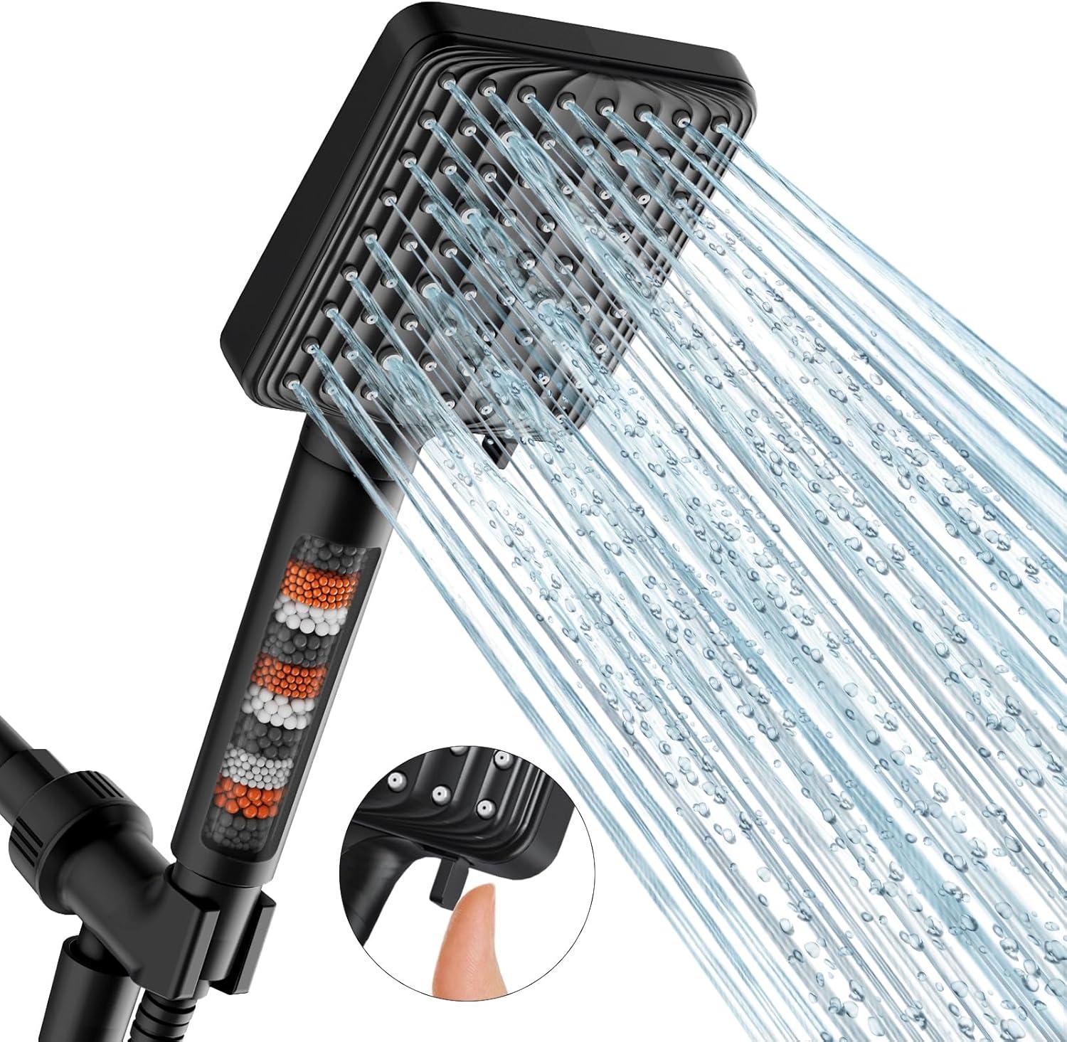 Matte Black 6-Mode Handheld Shower Head with Filter