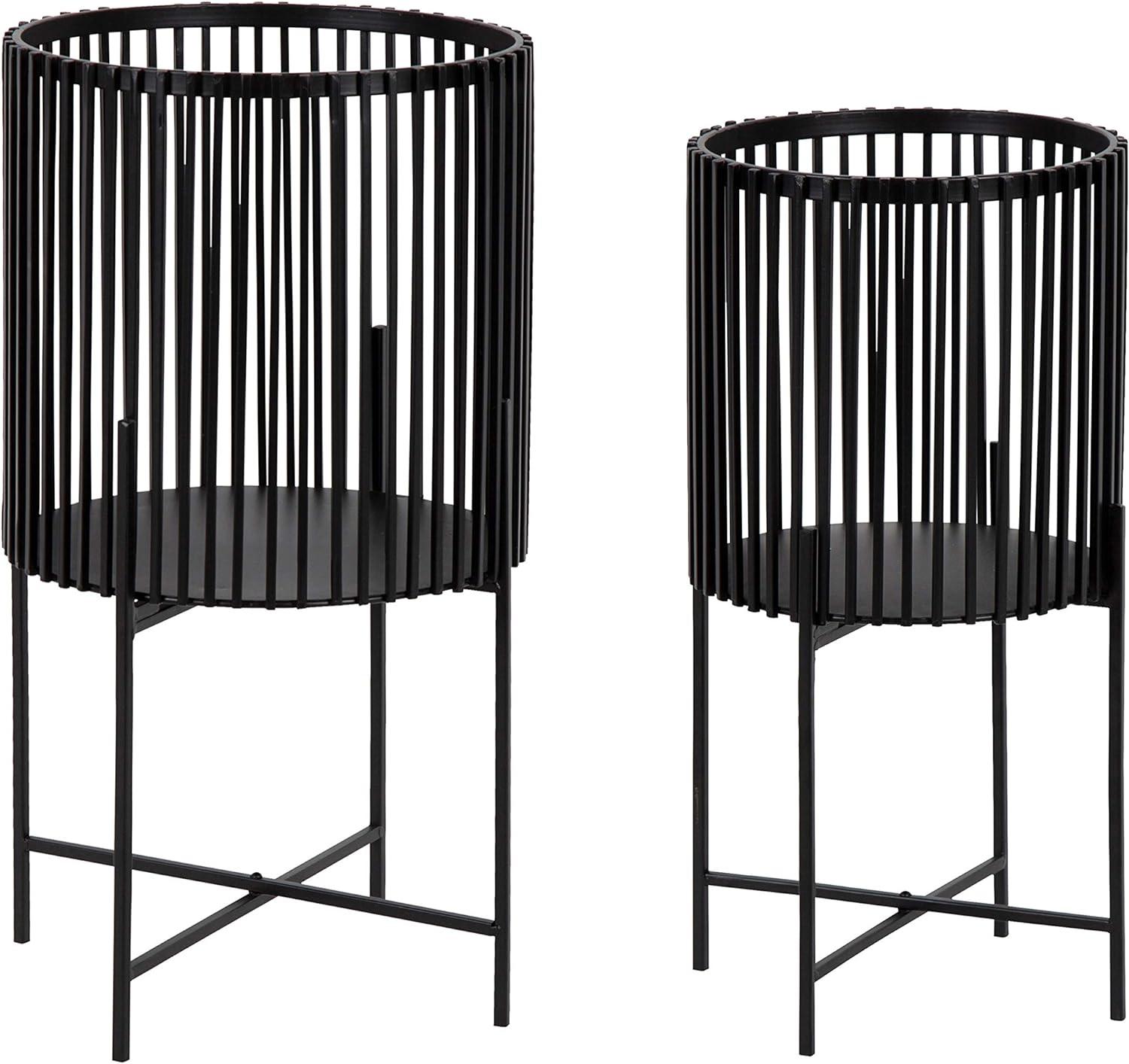 Paynter Modern Black Metal 2-Piece Floor Planter Set