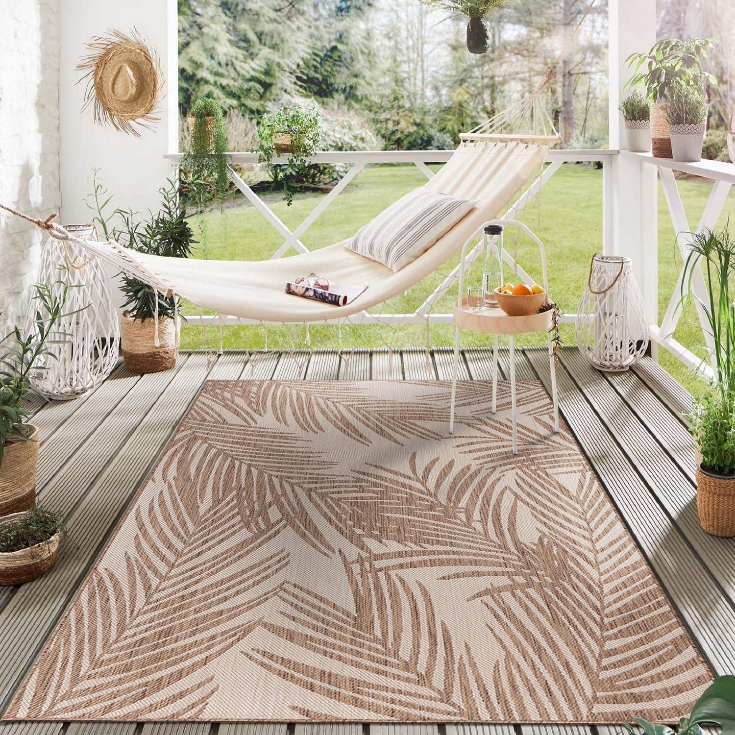 World Rug Gallery Contemporary Distressed Leaves Textured Flat Weave Indoor/Outdoor Area Rug - BROWN 7'10"X10'