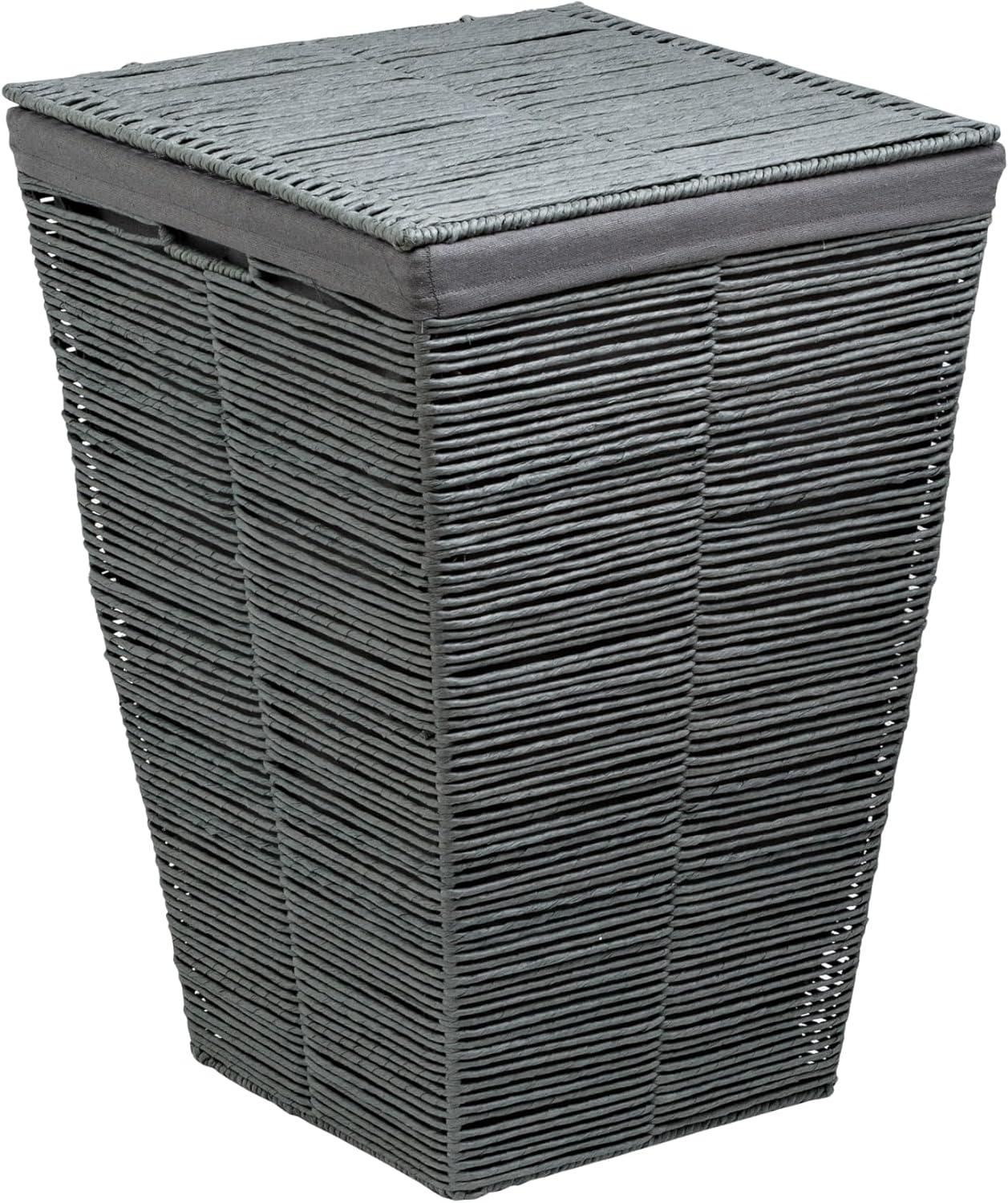 Gray Wicker Laundry Hamper with Lid and Cotton Liner