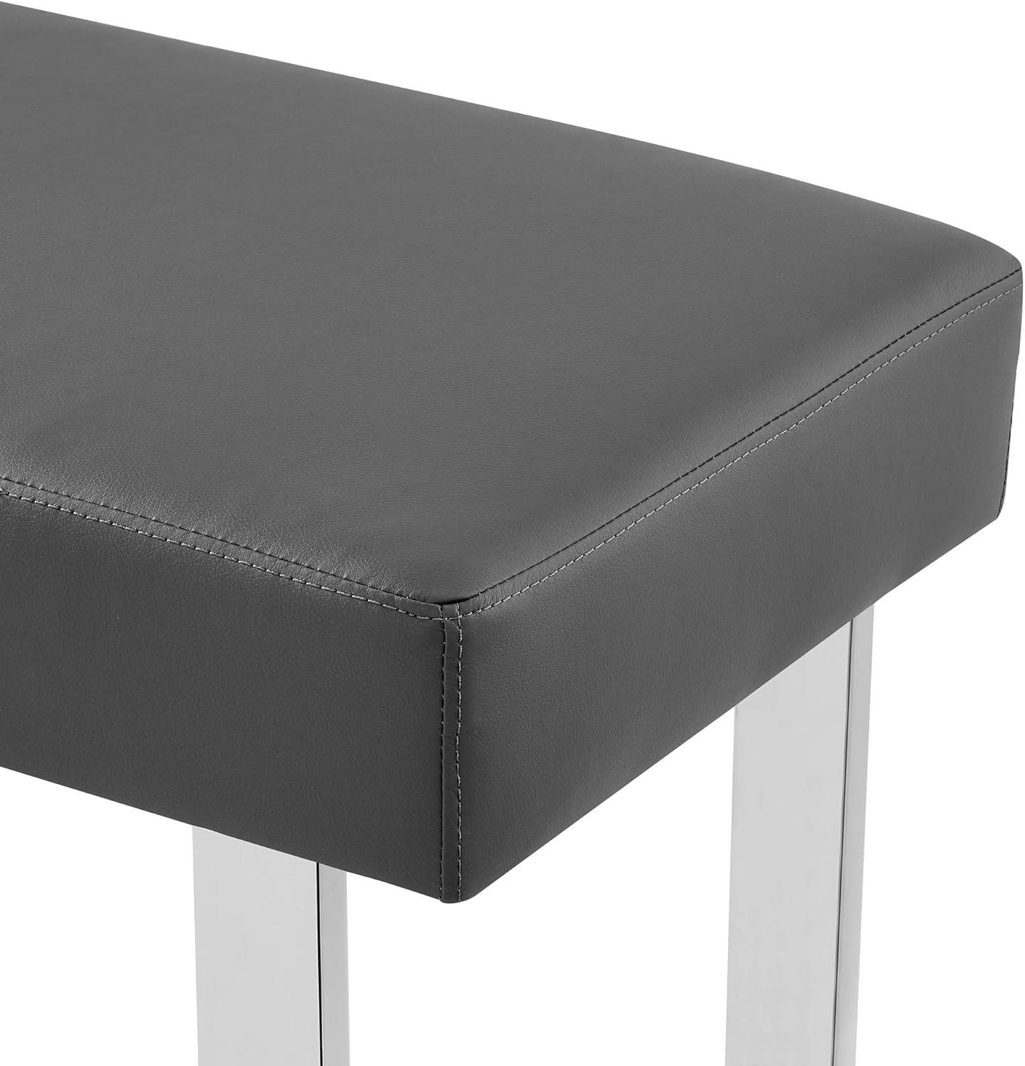 Amanda 48'' Gray Faux Leather and Chrome Bench