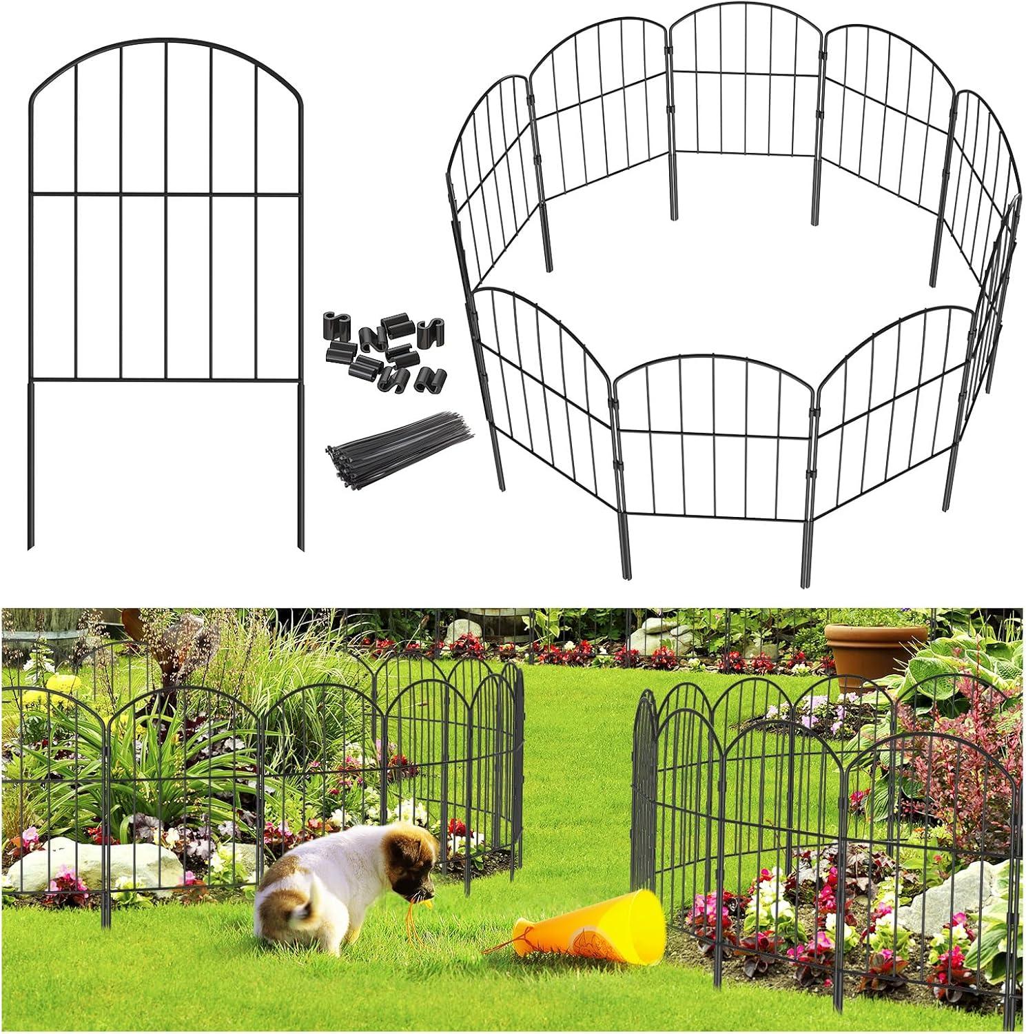 10-Piece Decorative Metal Garden Fence Panel Set - Steel Border Garden and Landscape Fencing -24in x 10ft - Black