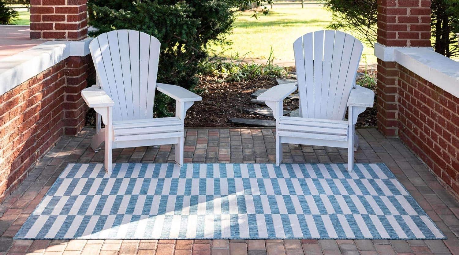 Unique Loom 4' 1 x 6' 1 Rectangle Indoor/Outdoor Striped Light Aqua Area Rug