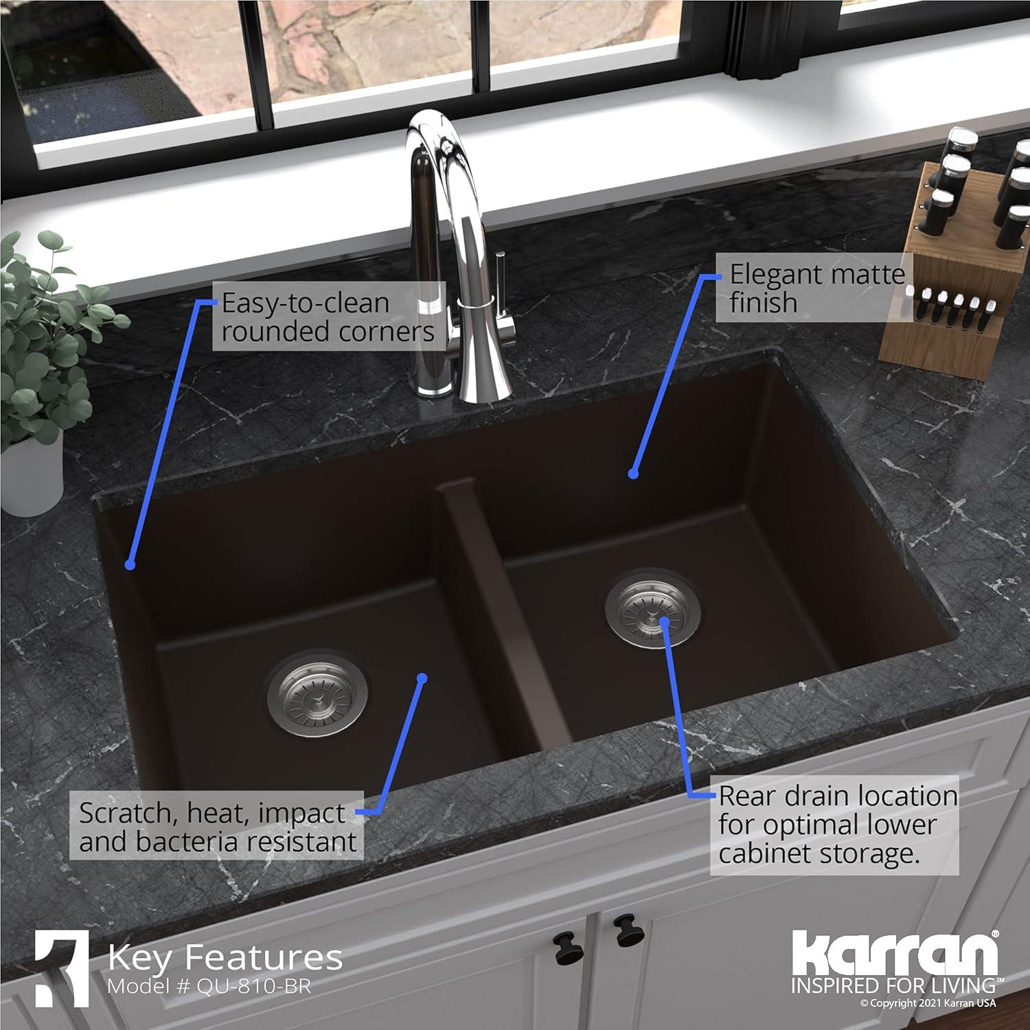 Karran Quartz 32'' X 19-1/2'' 50/50 Double Bowl Composite Undermount Kitchen Sink