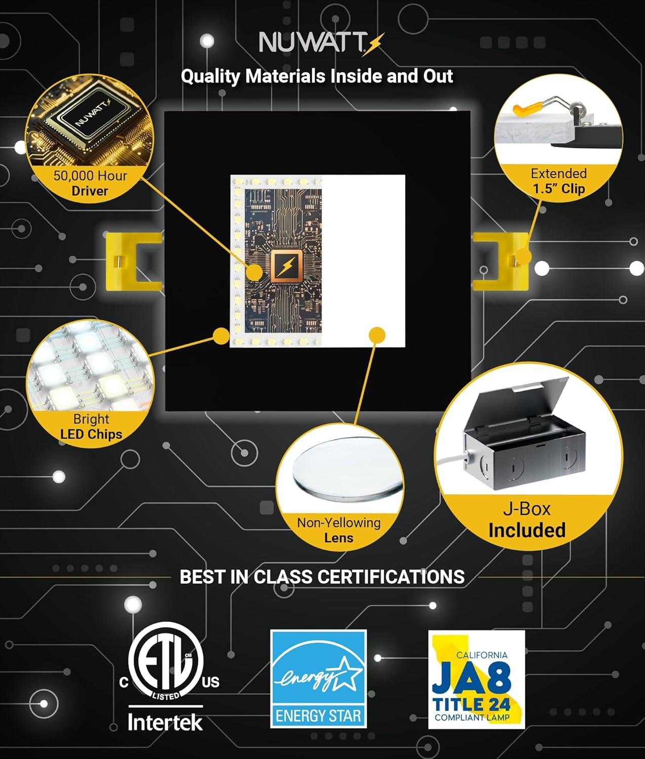 Panel Downlight 6'' Selectable Color Temperature Dimmable Air-Tight IC Rated LED Canless Recessed Lighting Kit