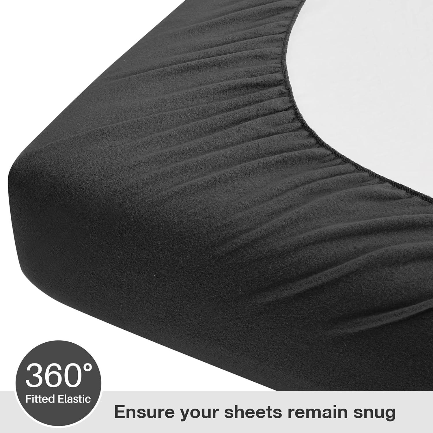 Black Full Deep Pocket Flannel Bed Sheet Set