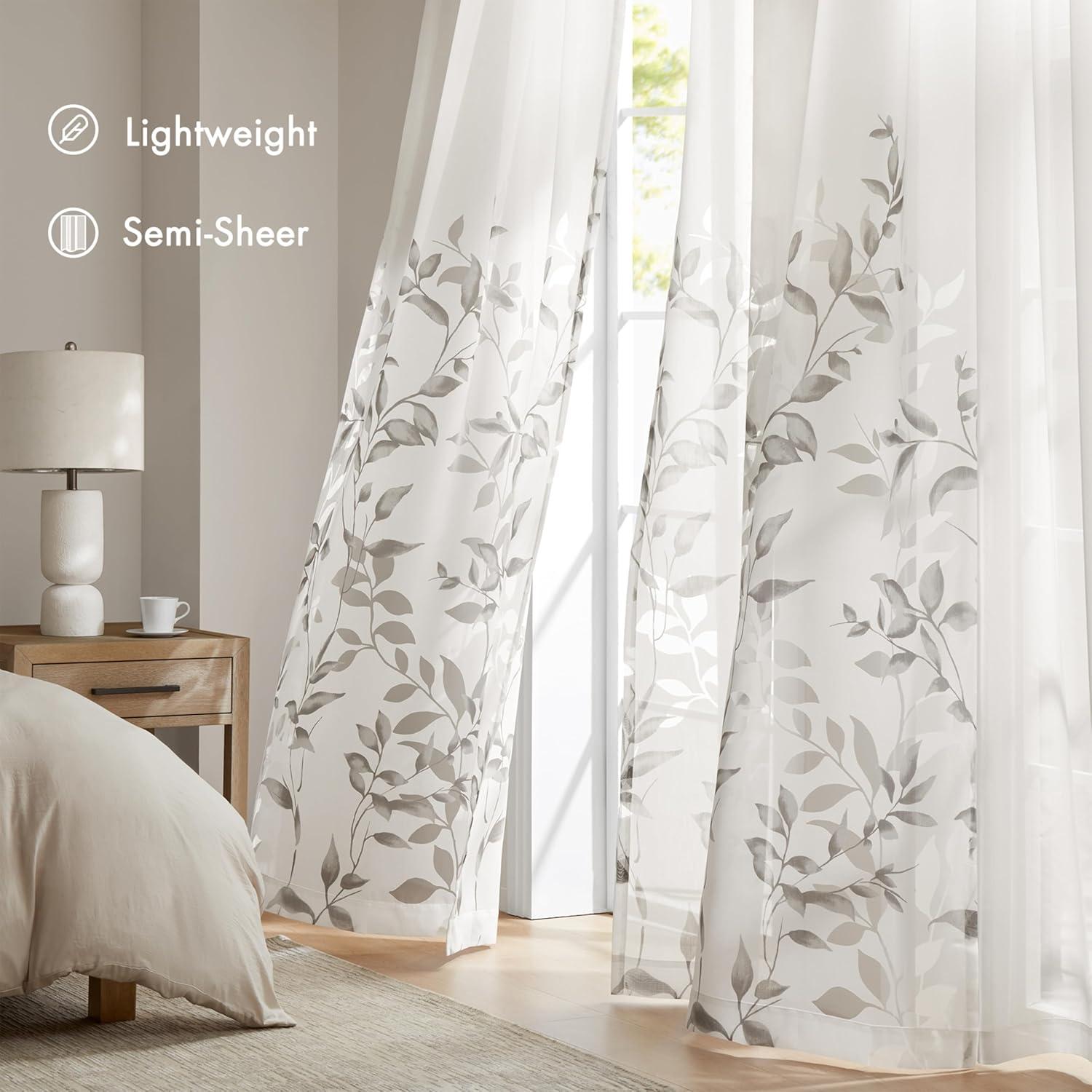 Madison Park Cecily Floral Printed Burnout Sheer Grommet Single Curtain Panel