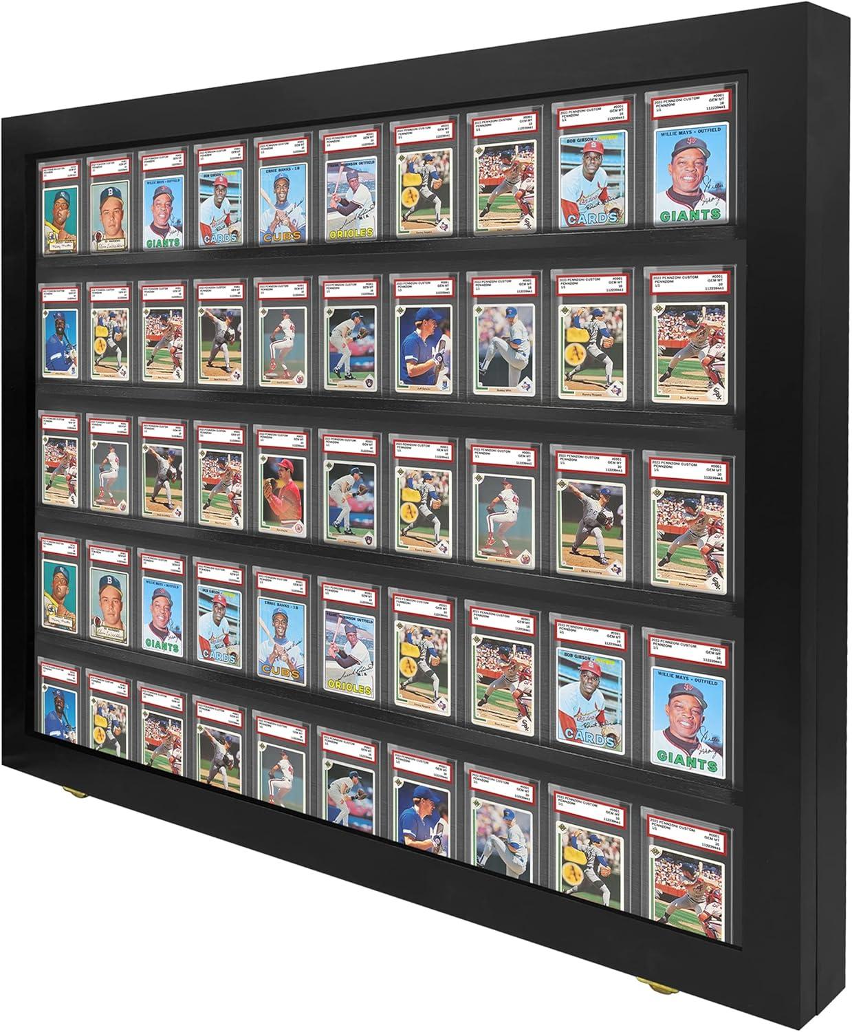 PENNZONI Baseball Card Display Case, 50 Graded Cards Acrylic Frame, Black