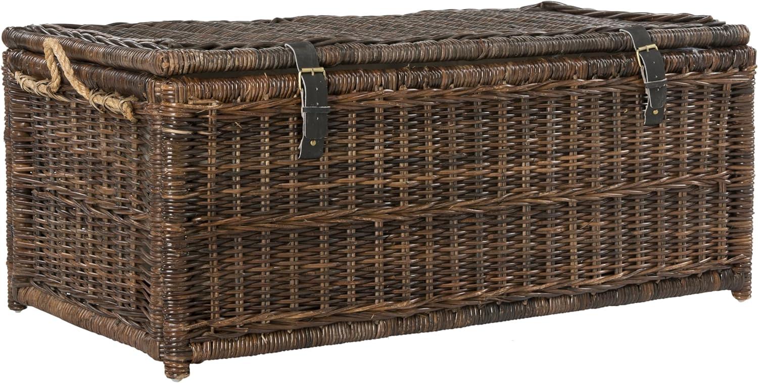 Chestnut Brown Hand-Woven Wicker Large Storage Trunk