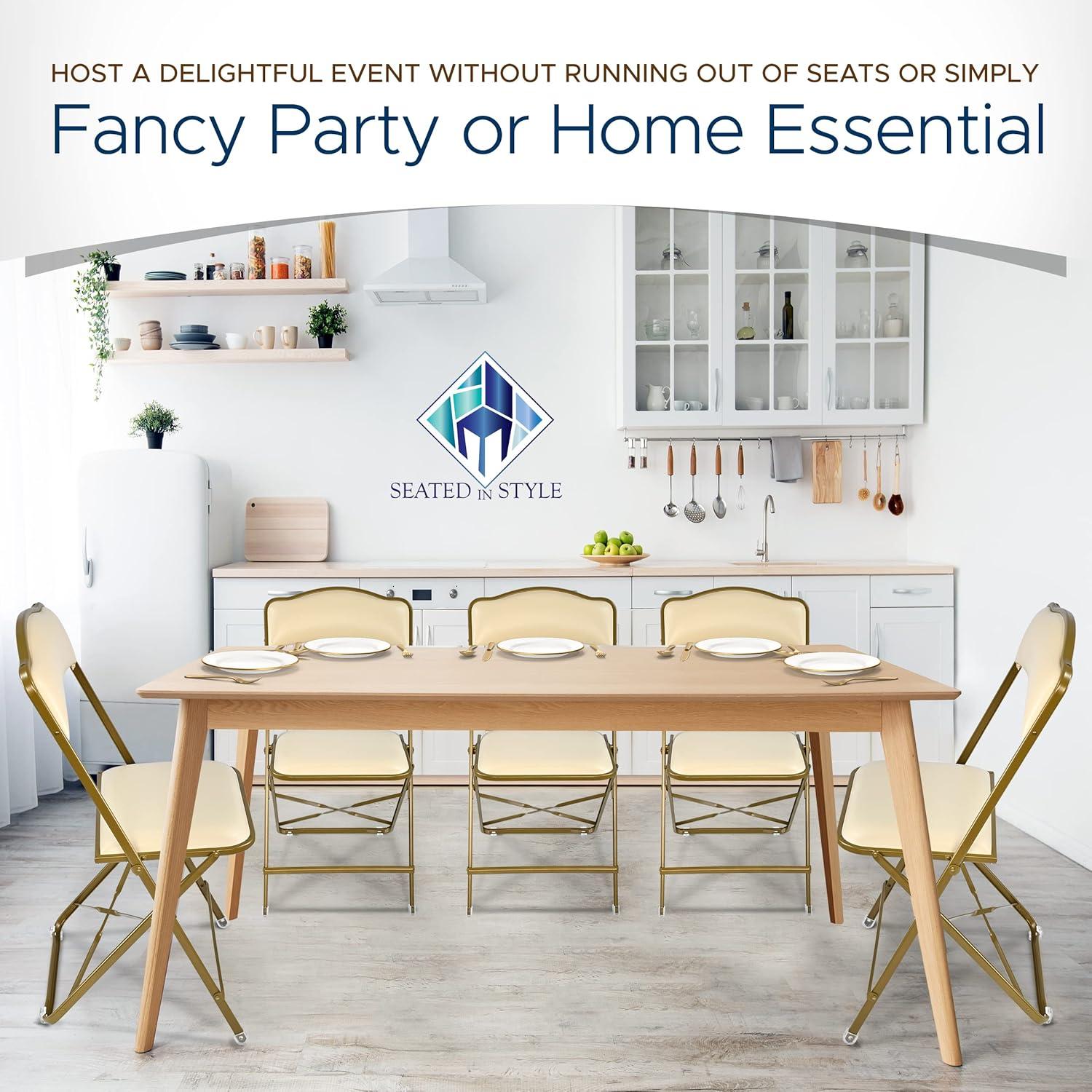 4 Pack Folding Chairs with Leather Padded Cushion Seats & Durable Metal Frame, Comfortable, Foldable, Portable, Commercial Event Seat, Indoor Outdoor for Parties, Home, Office, Black