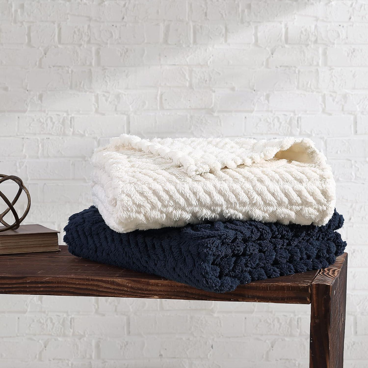 Ivory Heavyweight Reversible Sherpa Knit Blanket