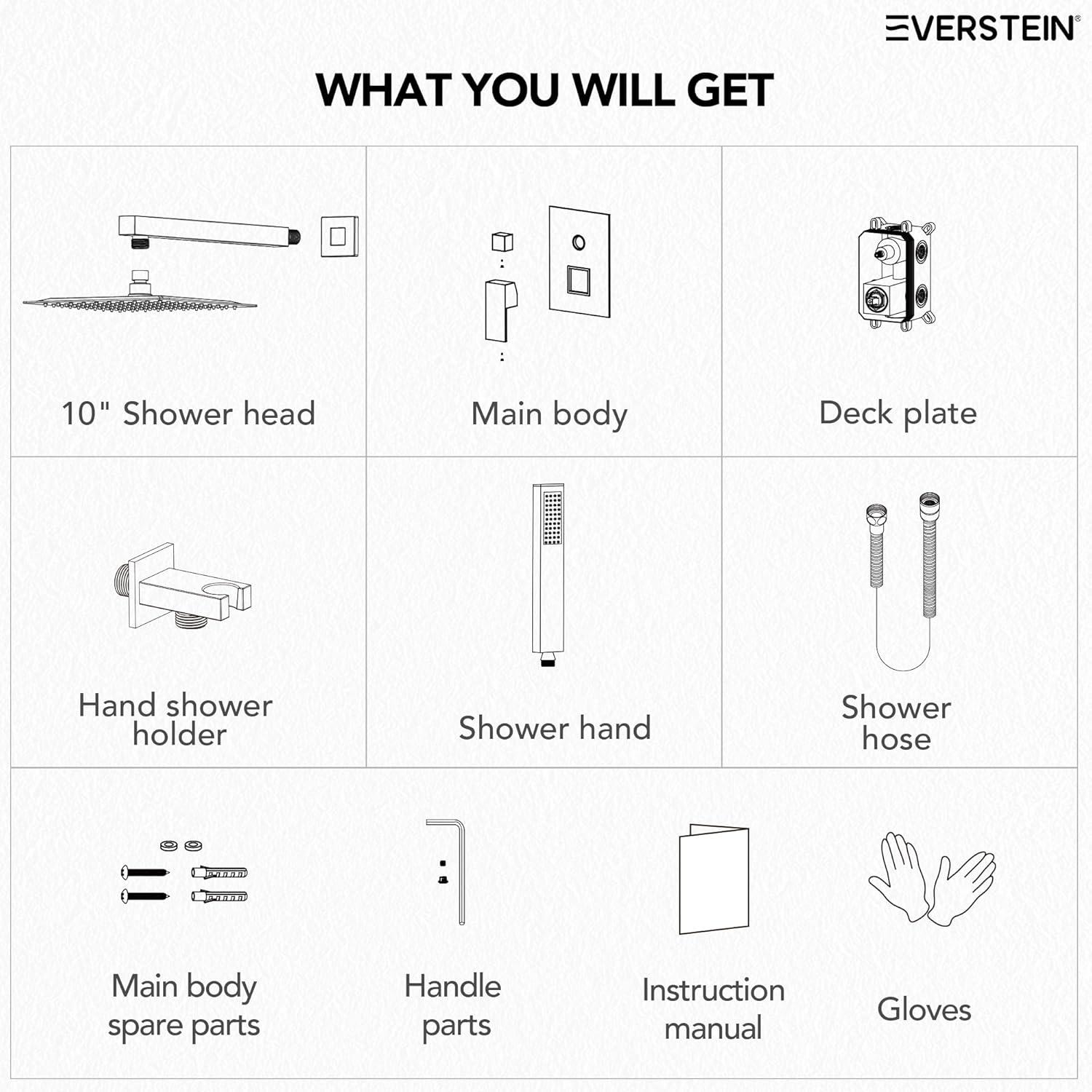EVERSTEIN Shower Faucet Set 10 inch CUPC Shower System with Handheld Spray Wall Mounted Rain Shower Head Trim Kit with Upgraded Valve, Matte Black