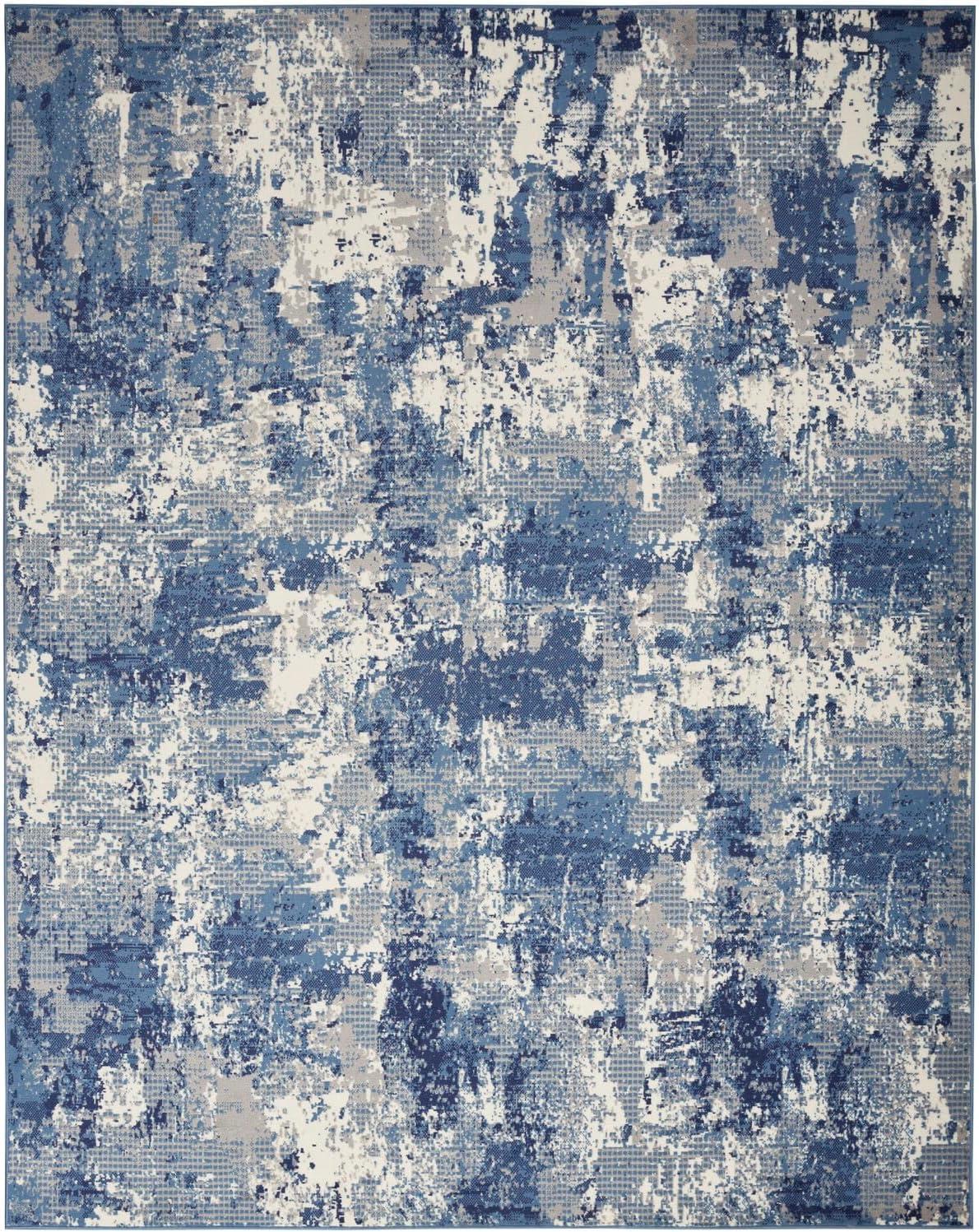 Abstract Navy Blue Synthetic 5'3" x 7'3" Easy-Care Area Rug