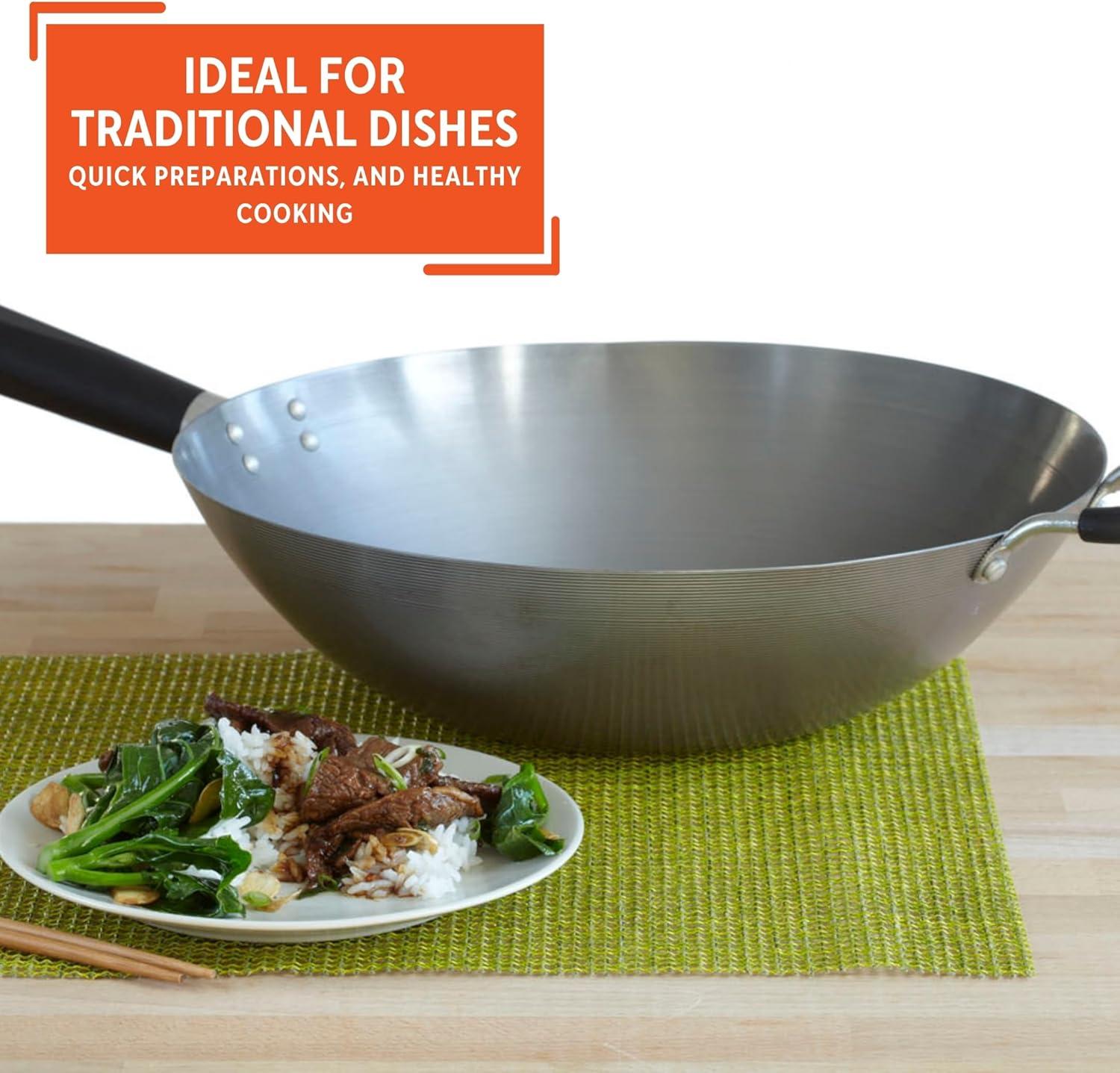 IMUSA 14in Carbon Steel Wok with Cool Touch Handles