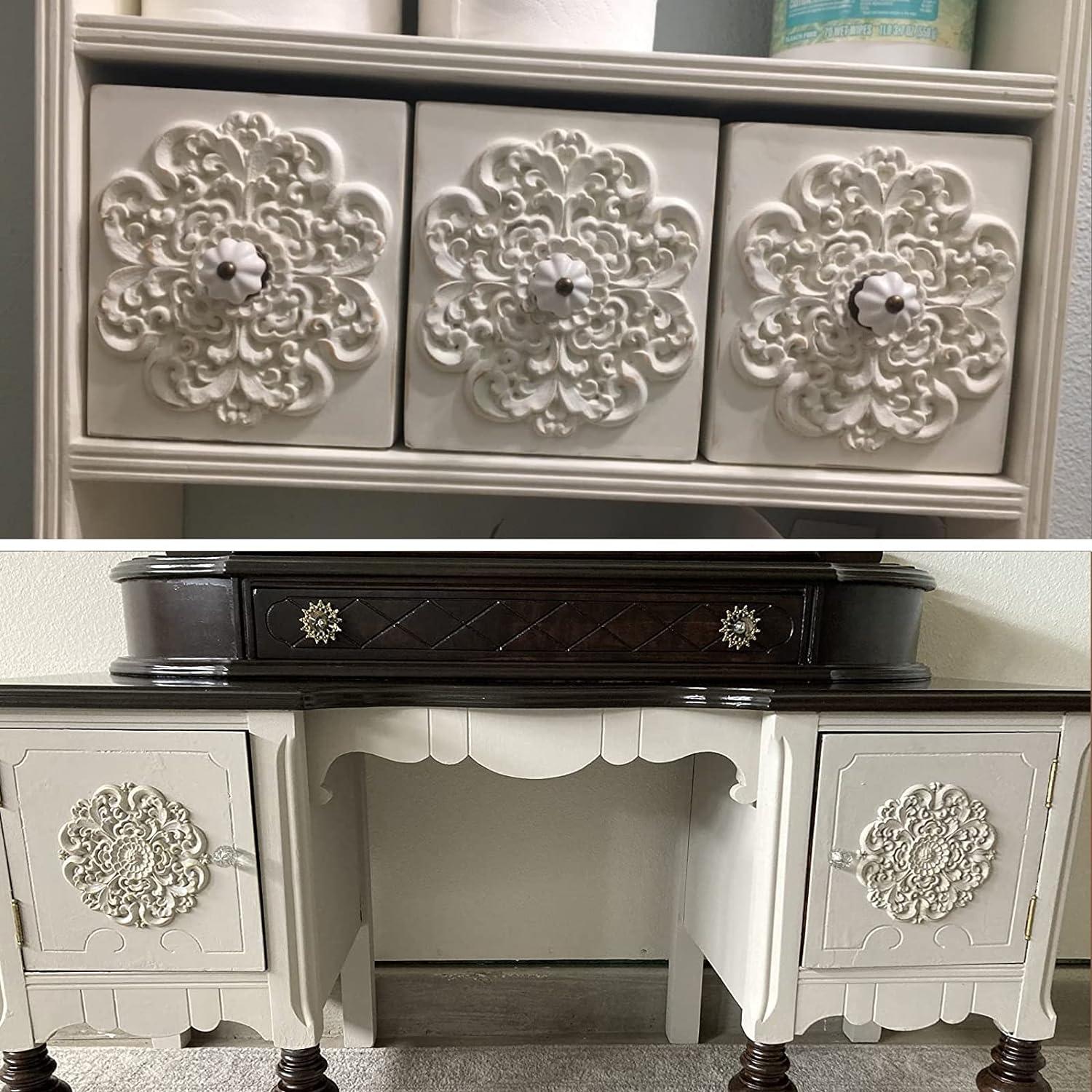 Frcolor Wood Corner Wooden Applique Onlay Furniture Cabinet Carved Decals Flower Unpainted Oval Appliques Diy Onlays Carving
