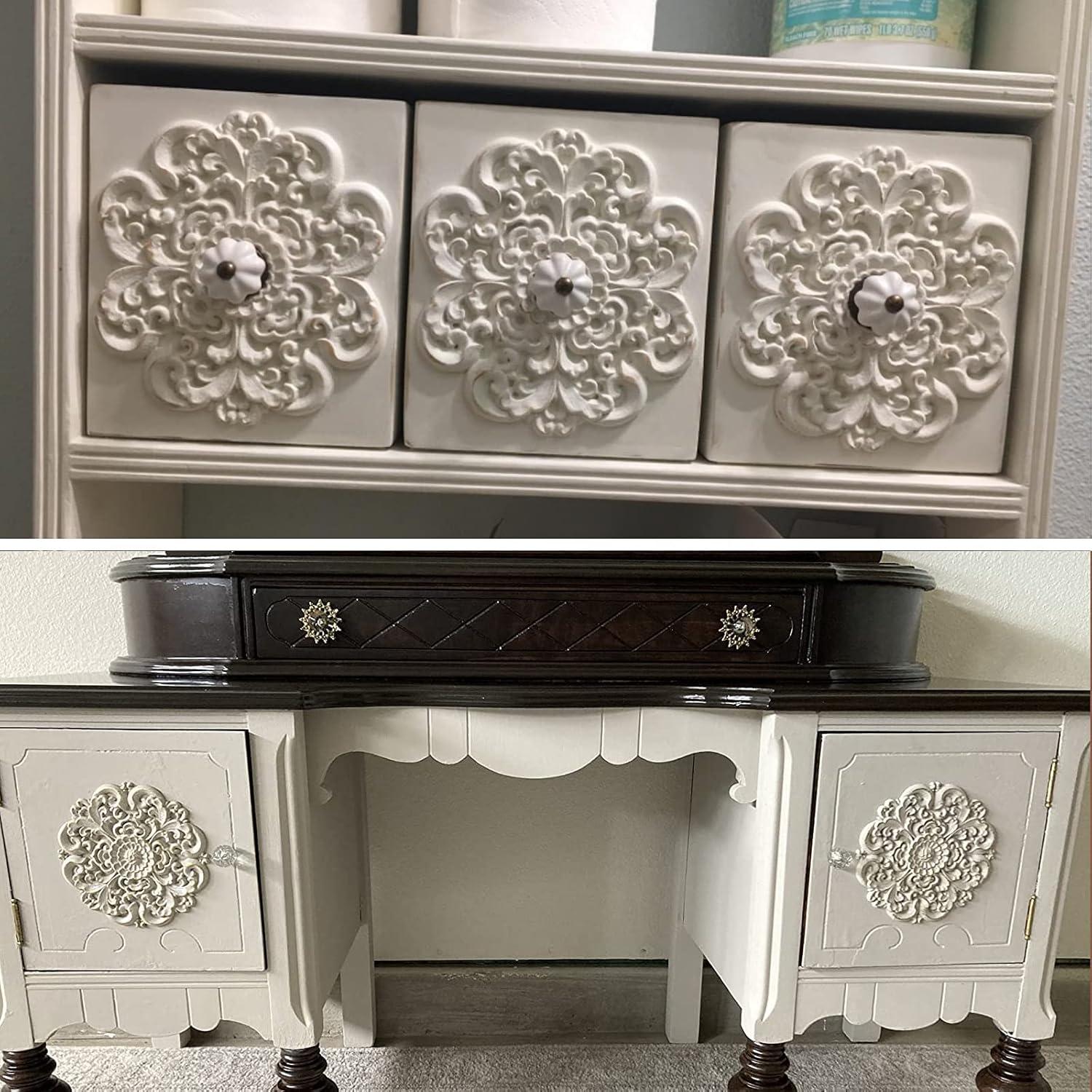 Frcolor Wood Corner Wooden Applique Onlay Furniture Cabinet Carved Decals Flower Unpainted Oval Appliques Diy Onlays Carving