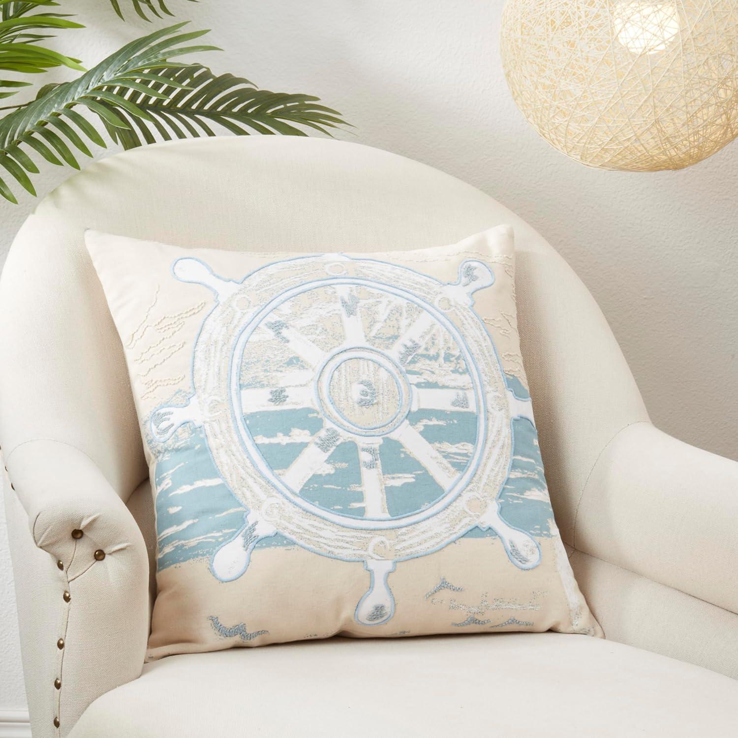 Saro Lifestyle Helm of the Waves Down Filled Throw Pillow, Blue, 20"x20"