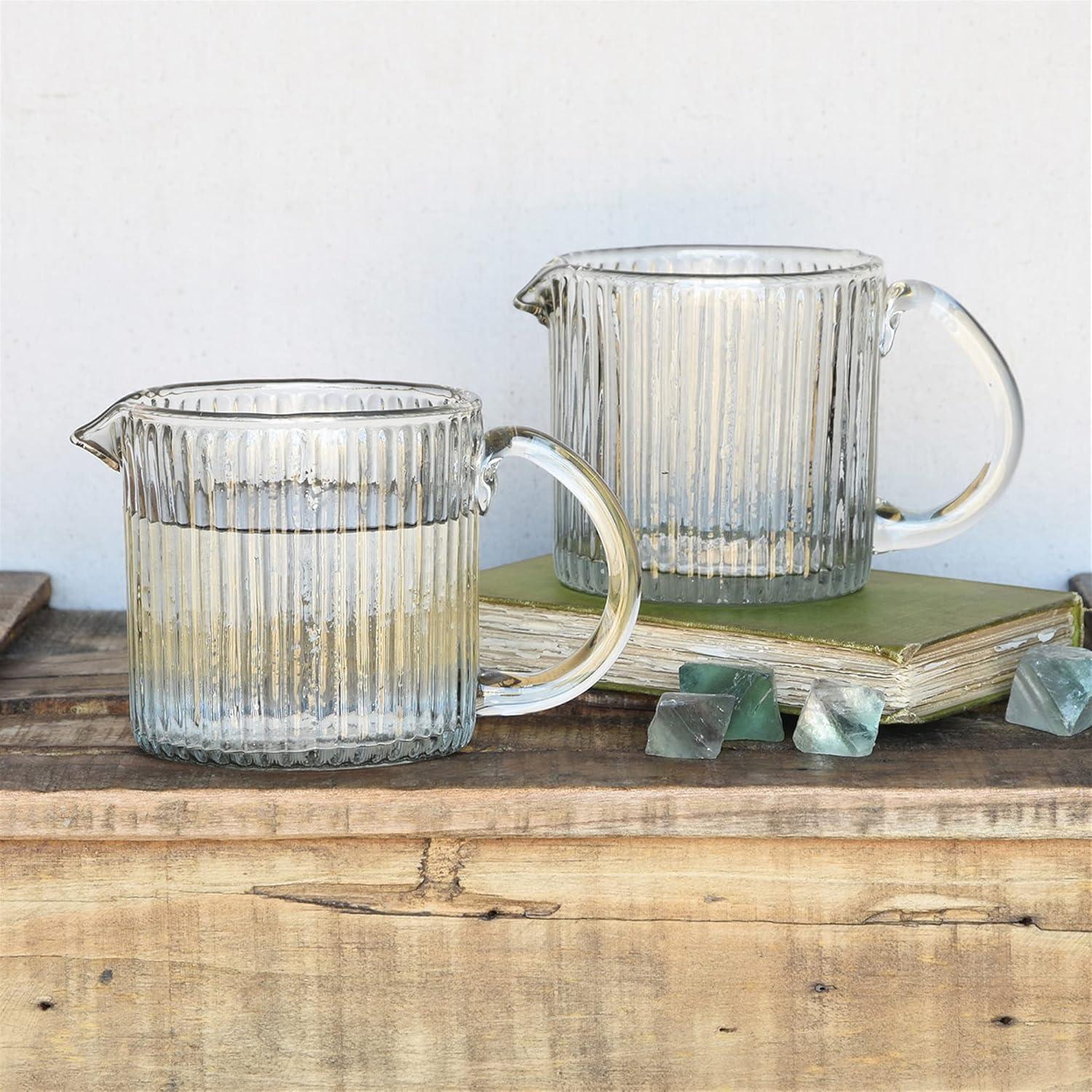 Clear Ribbed Glass Pitcher with Handle