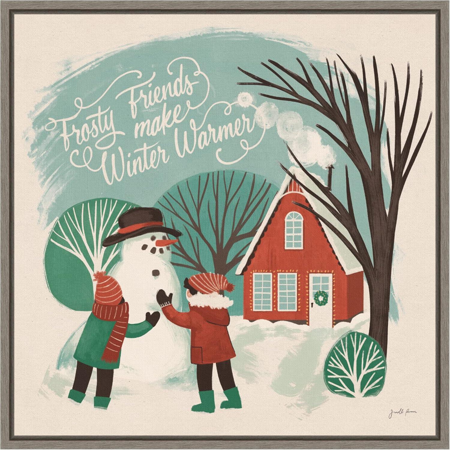 Winter Bliss Snowman Canvas Print with Greywash Frame