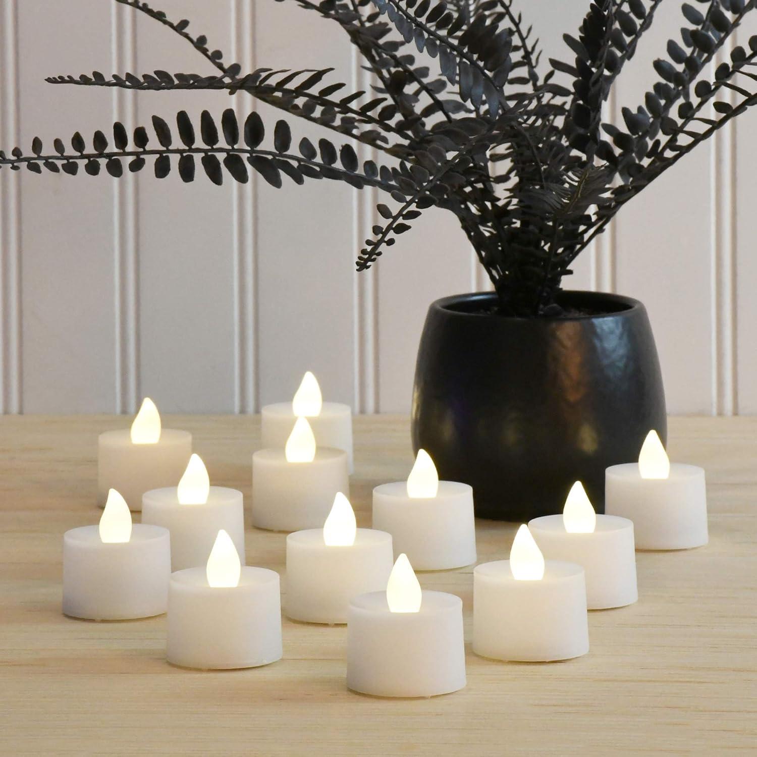 LumaBase Battery Operated Tea Light Candles - Set of 12 (Soft White)