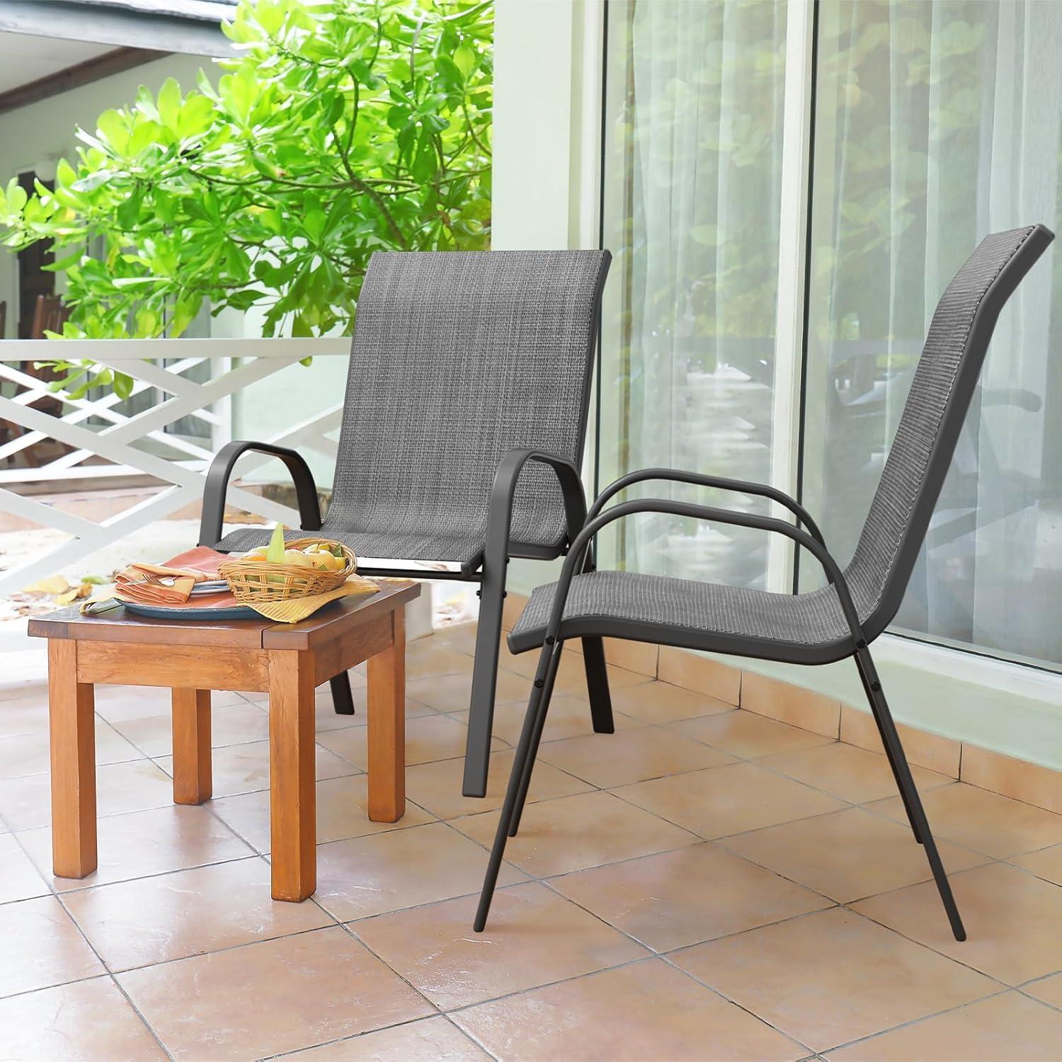 Amopatio Patio Chairs Set of 2, Outdoor Stackable Dining Chairs for All Weather, Breathable Garden Outdoor Furniture for Backyard Deck, Black