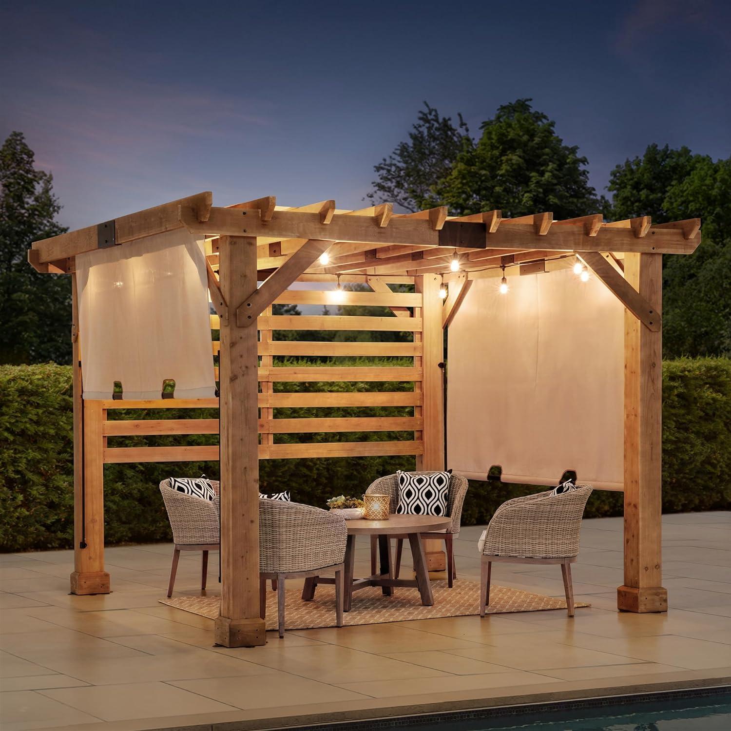 Cedar Wood 10x11 ft Pergola with Tan Adjustable Canopy