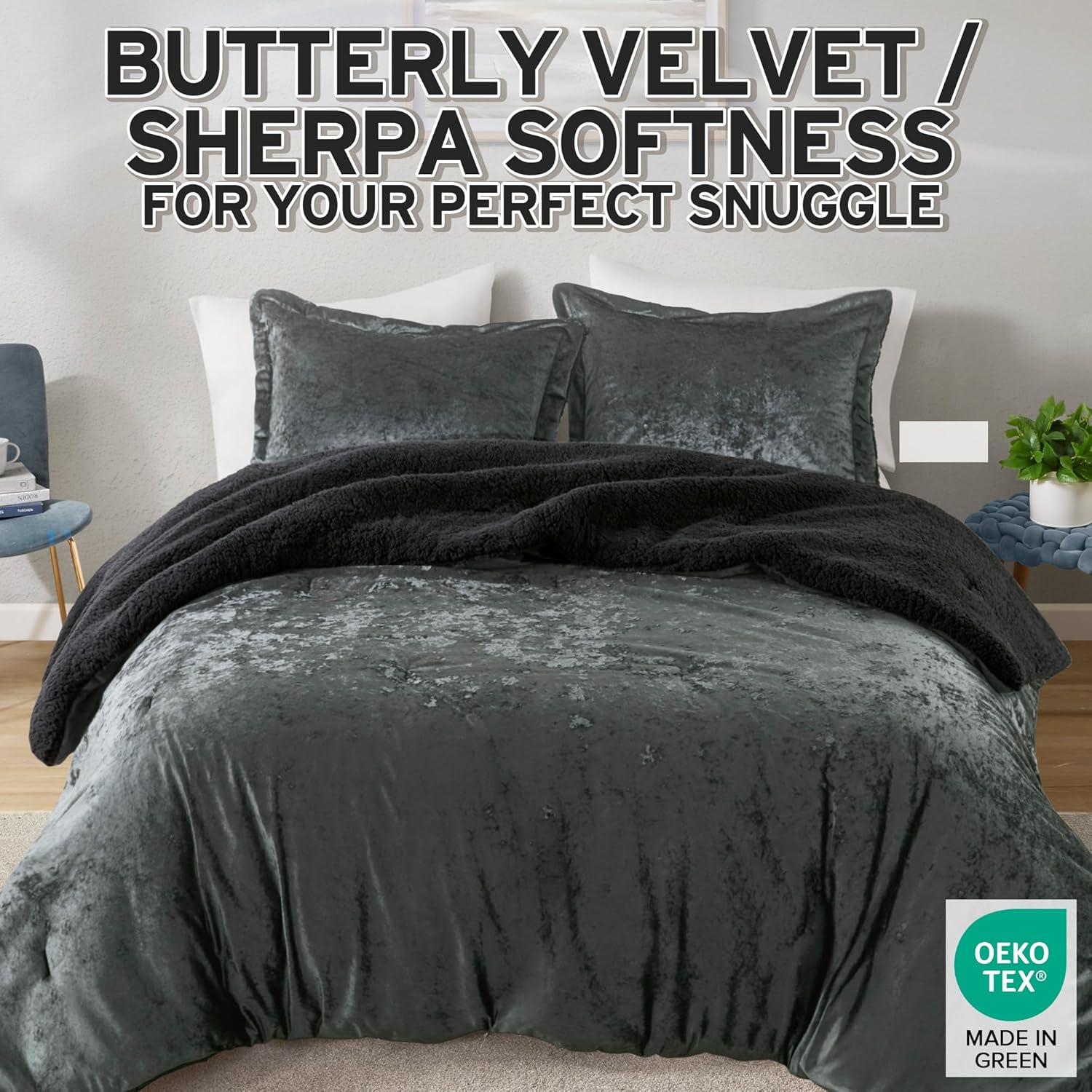 Mira Crushed Velvet Sherpa Reversible Comforter Set