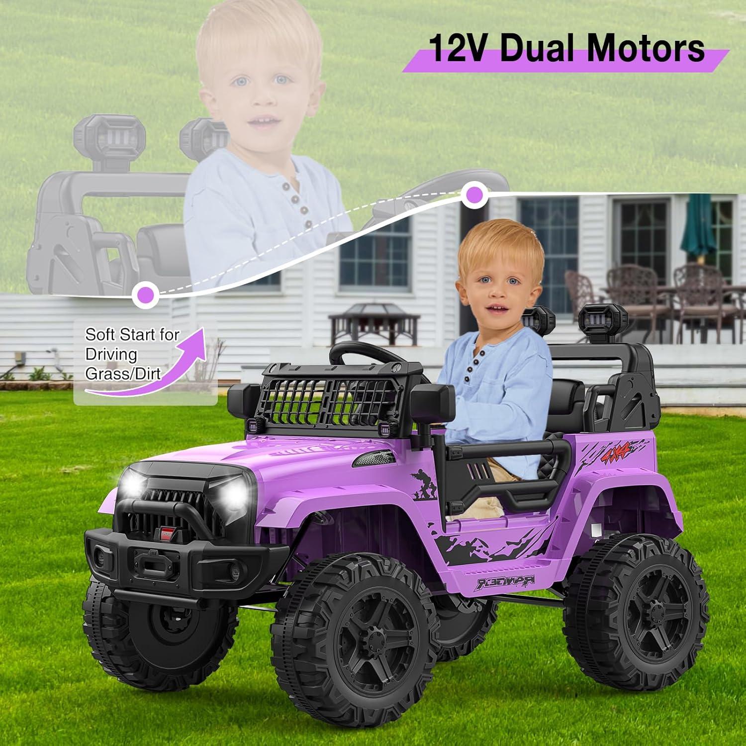 Purple 12V Kids Electric SUV with Remote Control and LED Lights