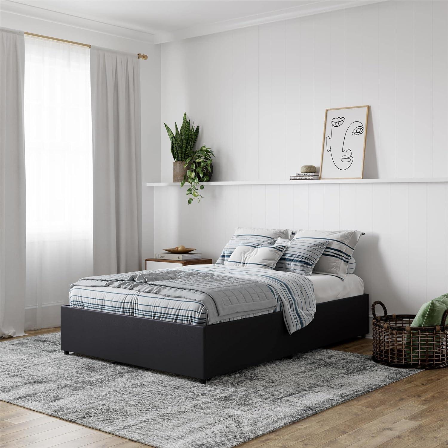 DHP Maven Platform Bed with Storage, Queen, Black Faux Leather