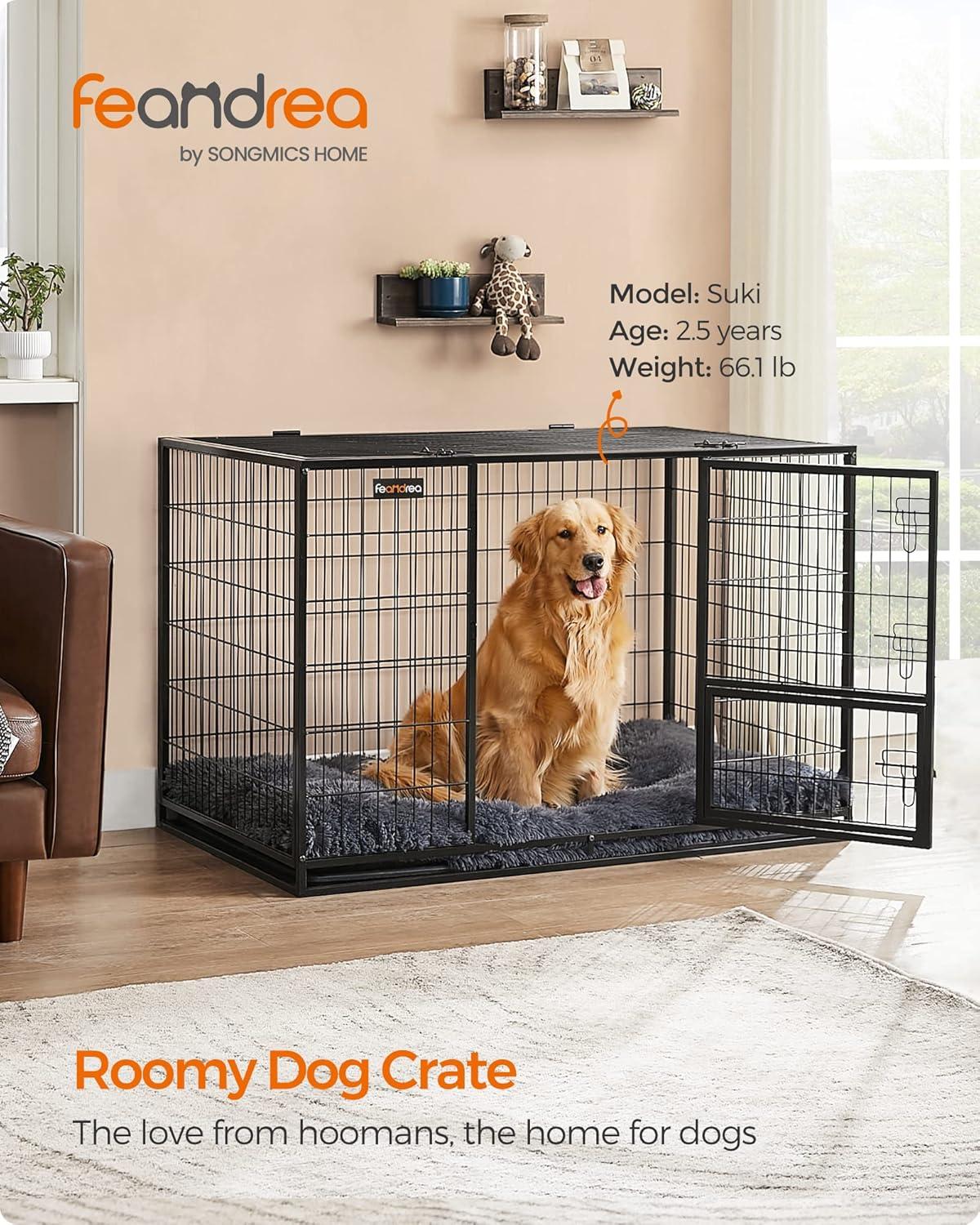 FEANDREA Heavy-Duty Dog Crate with Removable Tray